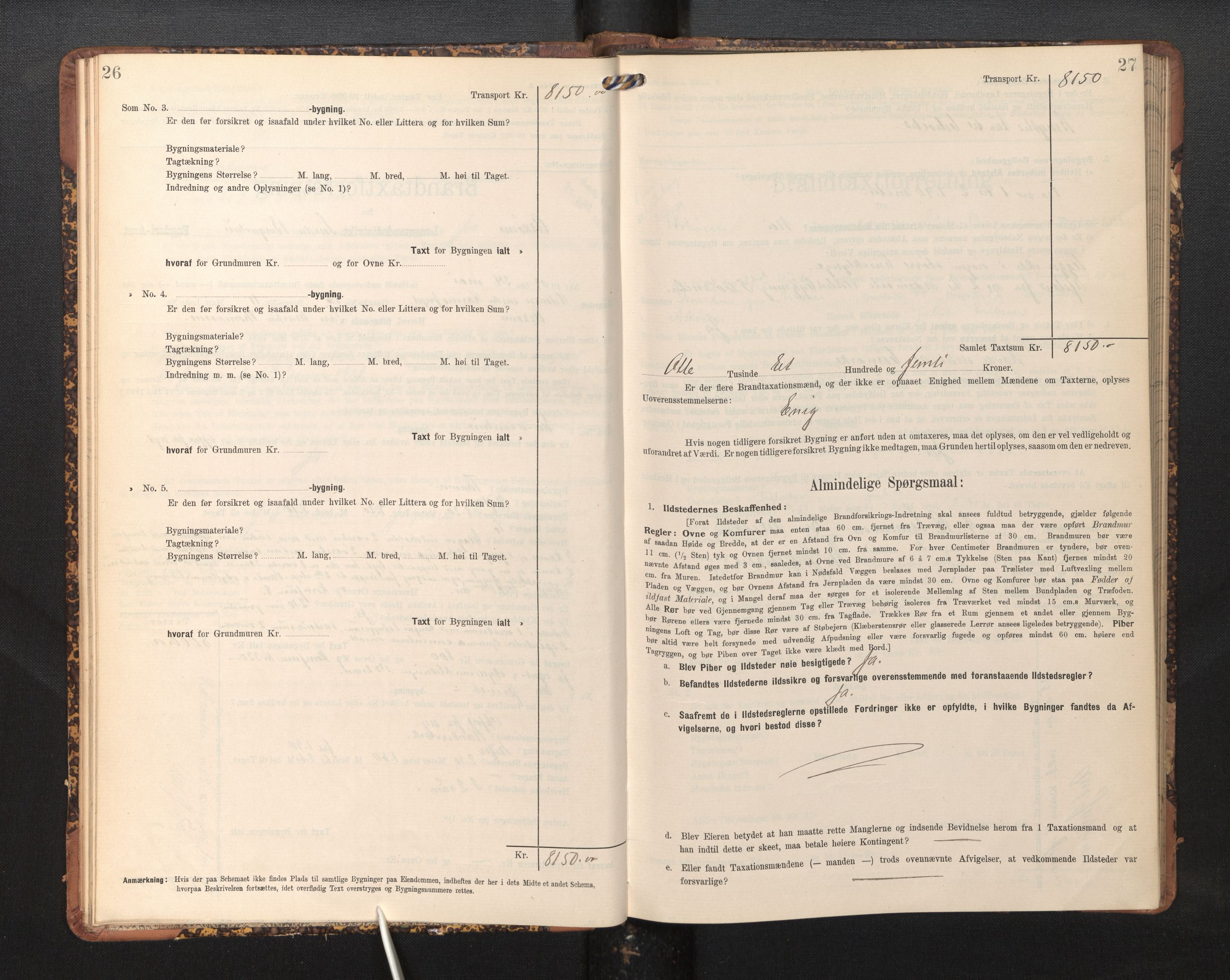 Lensmannen i Askøy, AV/SAB-A-31001/0012/L0006: Branntakstprotokoll, skjematakst, Laksevåg, 1907-1917, p. 26-27