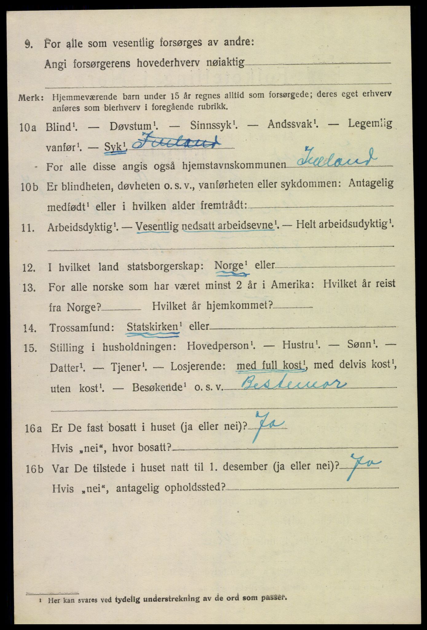 SAK, 1920 census for Iveland, 1920, p. 958
