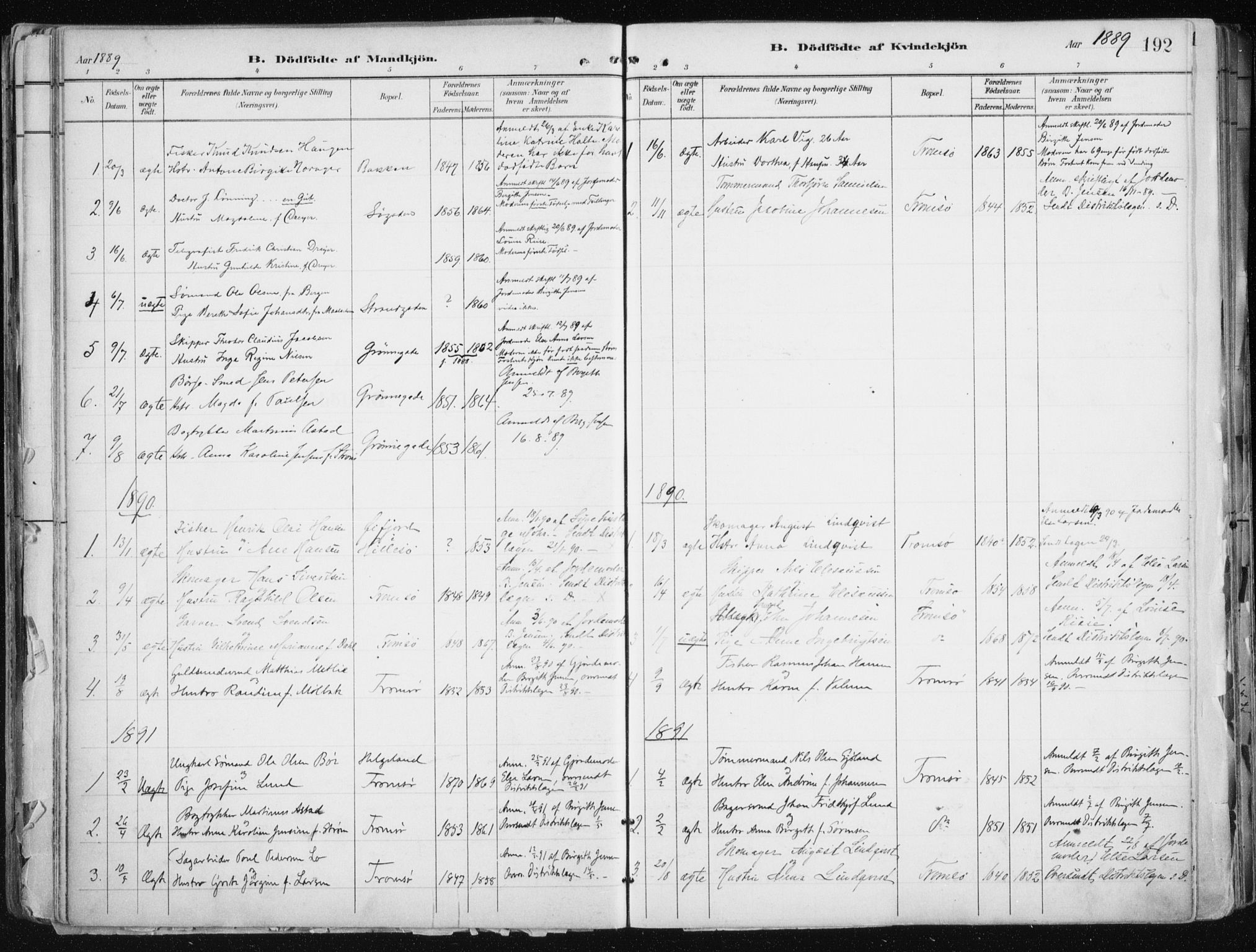 Tromsø sokneprestkontor/stiftsprosti/domprosti, AV/SATØ-S-1343/G/Ga/L0015kirke: Parish register (official) no. 15, 1889-1899, p. 192