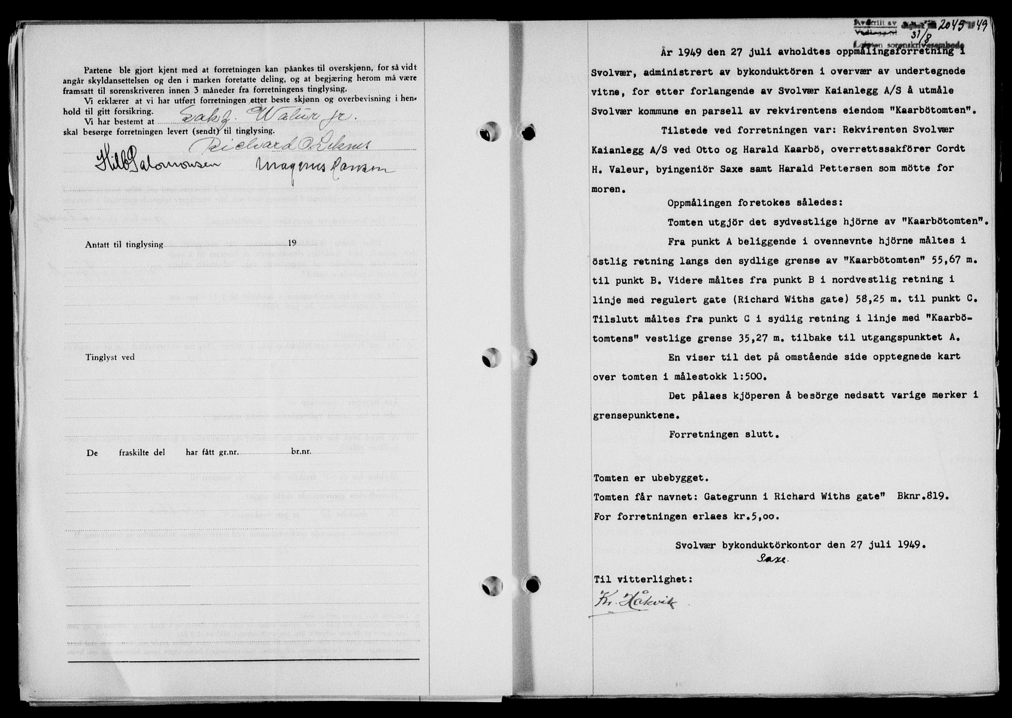 Lofoten sorenskriveri, SAT/A-0017/1/2/2C/L0021a: Mortgage book no. 21a, 1949-1949, Diary no: : 2045/1949