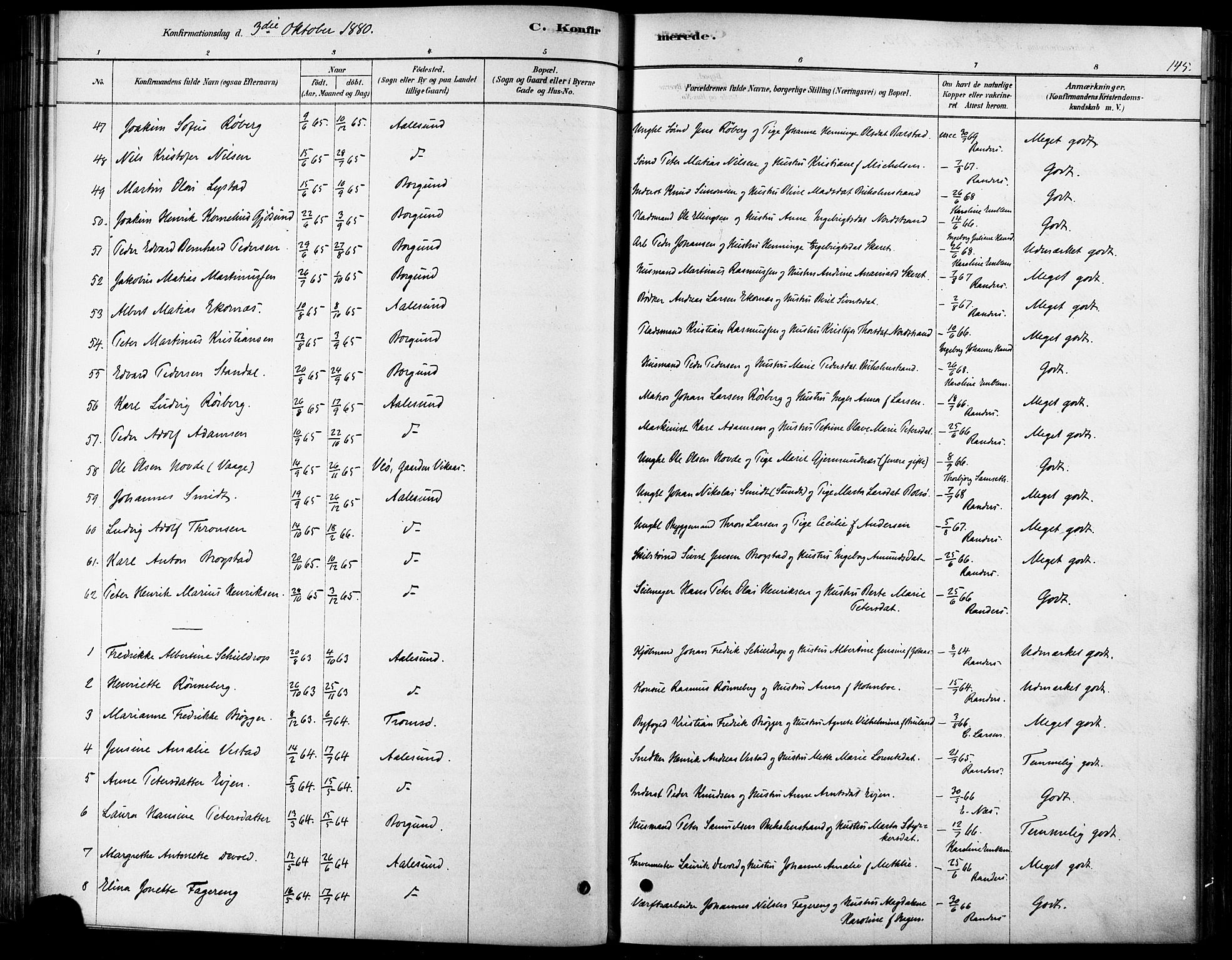 Ministerialprotokoller, klokkerbøker og fødselsregistre - Møre og Romsdal, SAT/A-1454/529/L0454: Parish register (official) no. 529A04, 1878-1885, p. 145