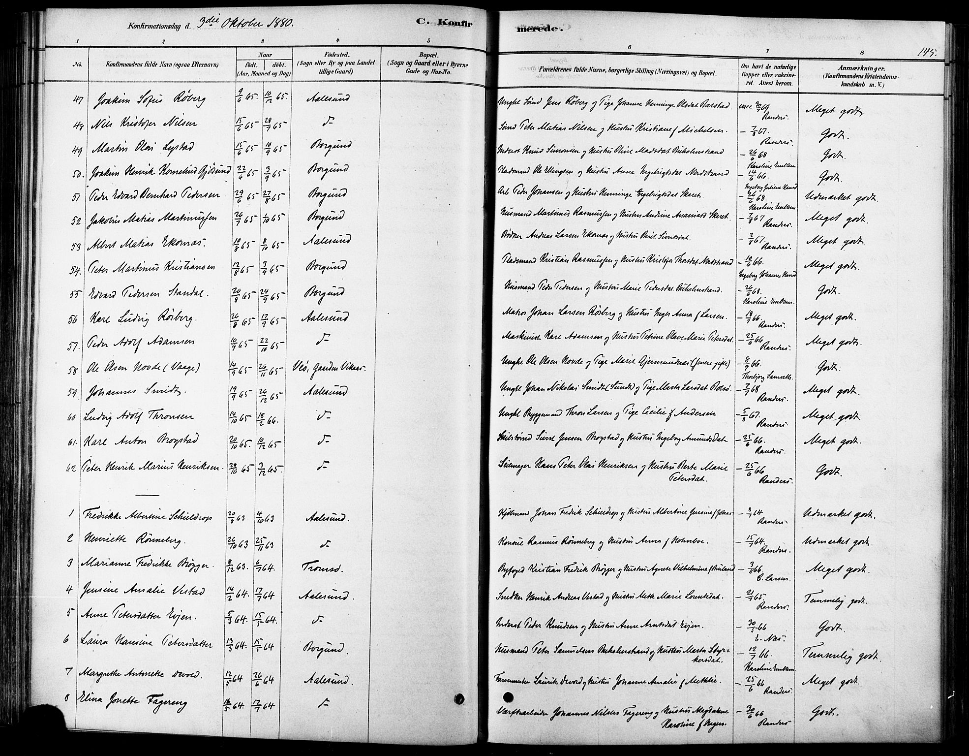 Ministerialprotokoller, klokkerbøker og fødselsregistre - Møre og Romsdal, AV/SAT-A-1454/529/L0454: Parish register (official) no. 529A04, 1878-1885, p. 145