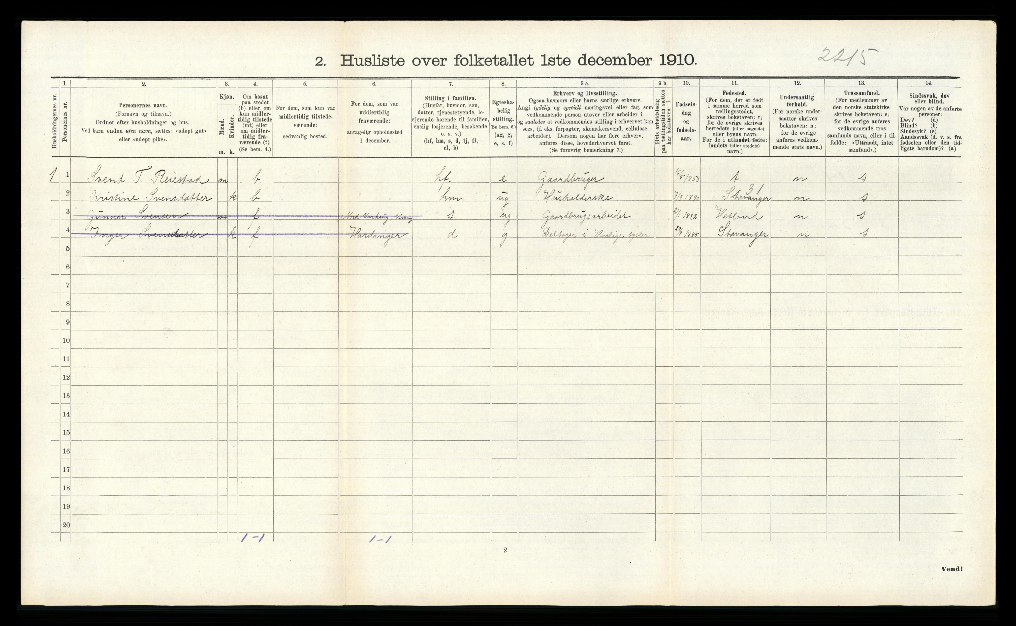 RA, 1910 census for Varhaug, 1910, p. 342