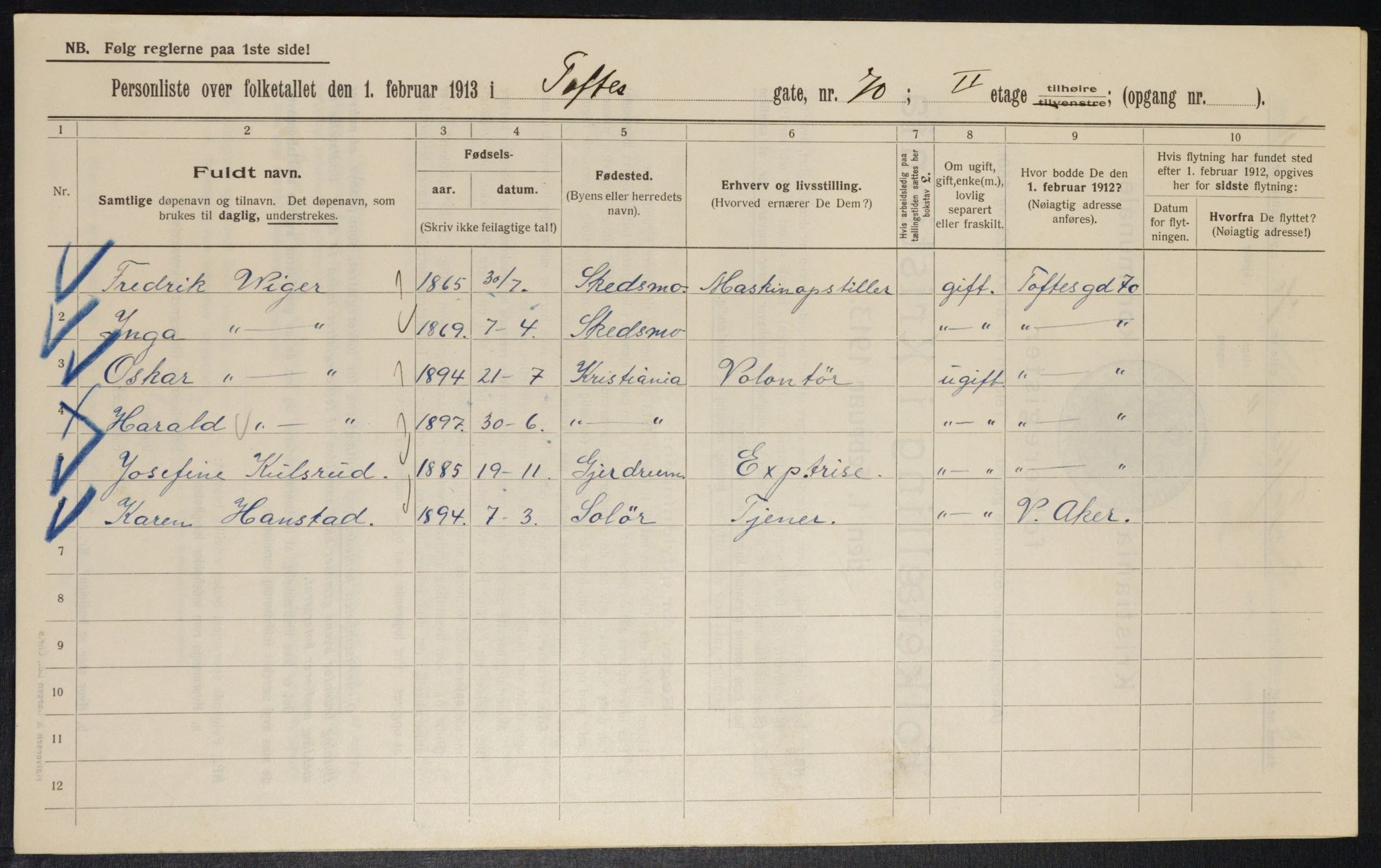 OBA, Municipal Census 1913 for Kristiania, 1913, p. 113083