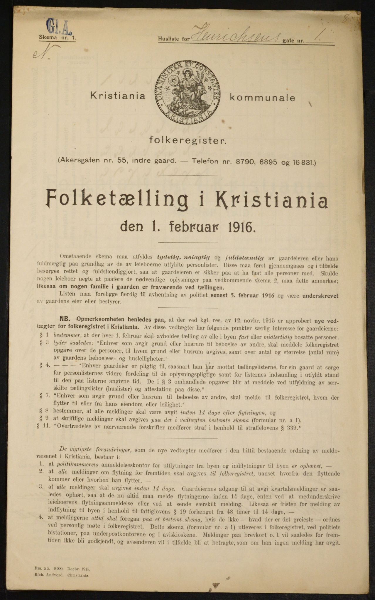 OBA, Municipal Census 1916 for Kristiania, 1916, p. 39091