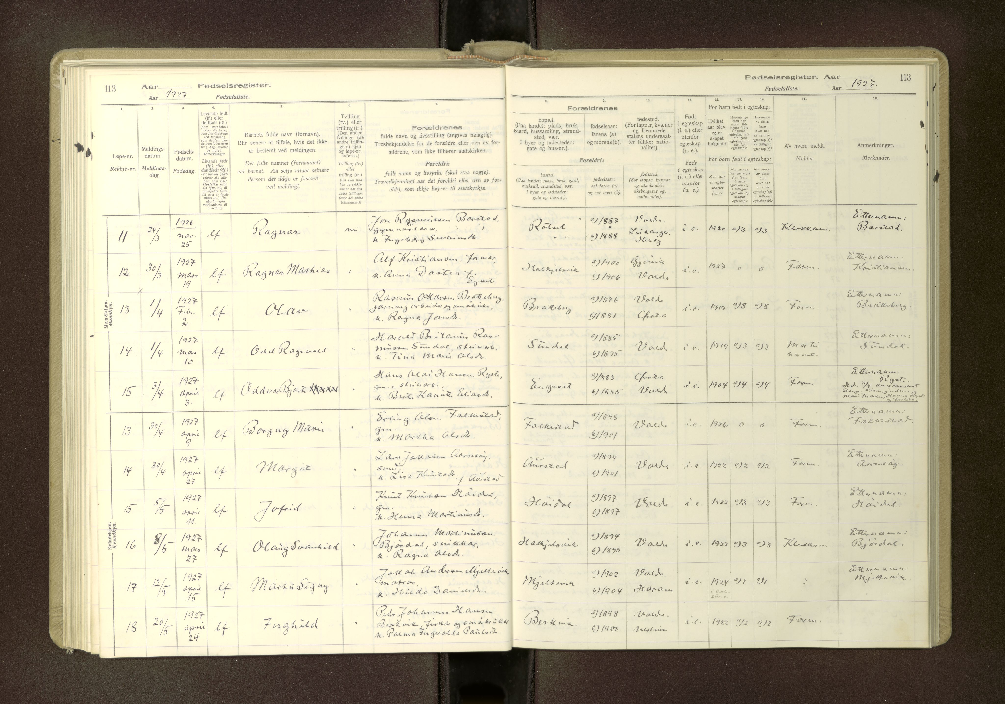 Ministerialprotokoller, klokkerbøker og fødselsregistre - Møre og Romsdal, AV/SAT-A-1454/511/L0165: Birth register no. 511---, 1916-1937, p. 113