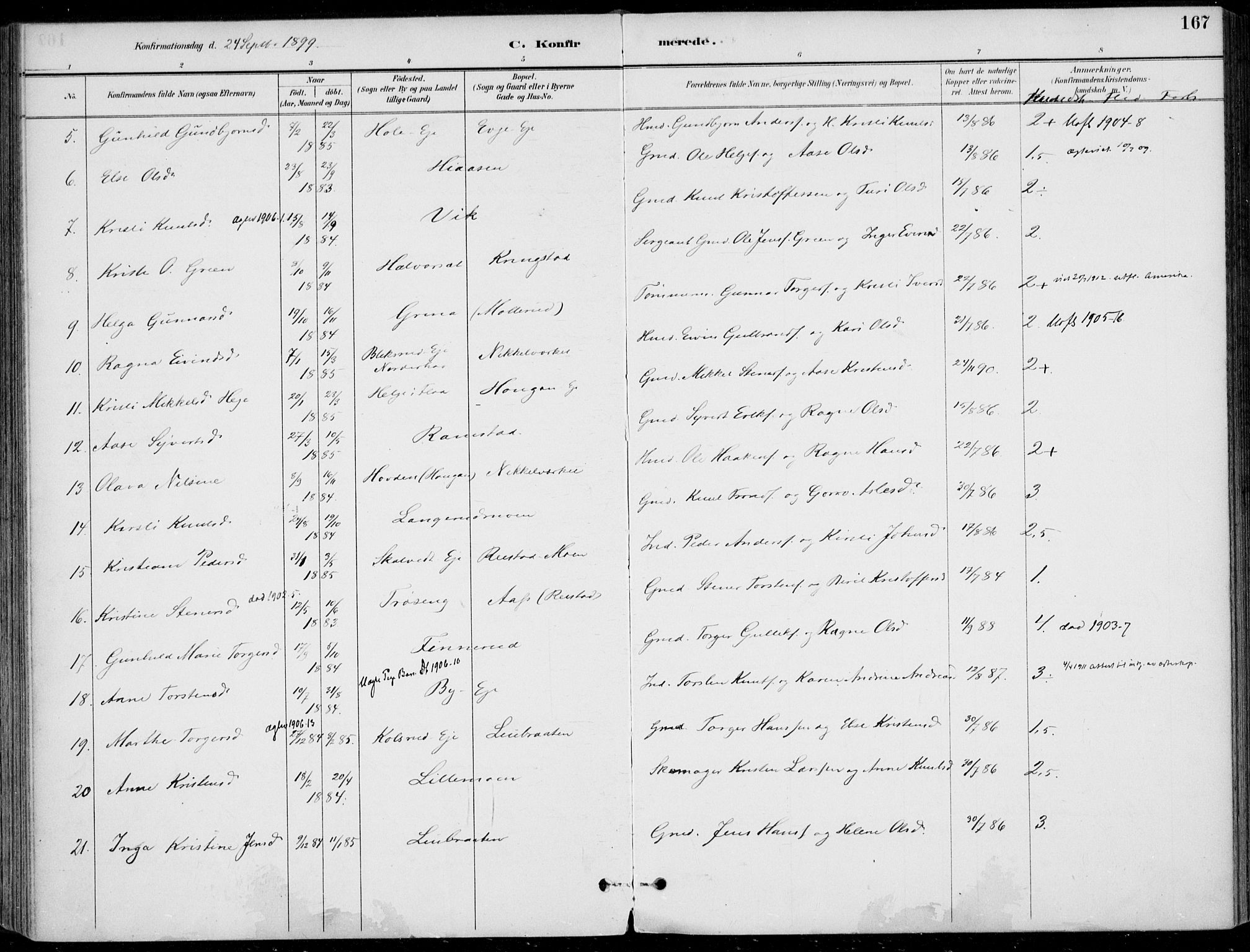 Sigdal kirkebøker, AV/SAKO-A-245/F/Fb/L0001: Parish register (official) no. II 1, 1888-1900, p. 167