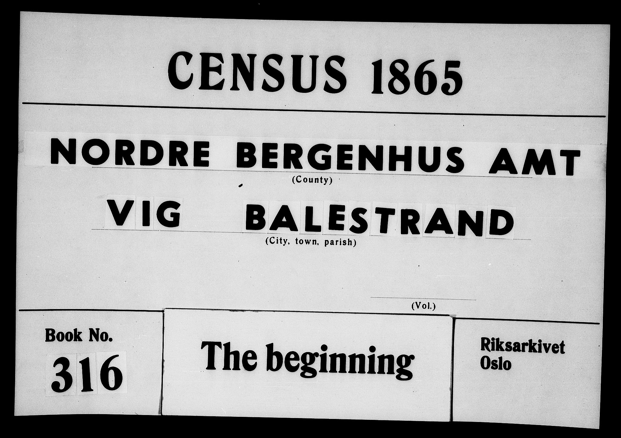 RA, 1865 census for Vik, 1865, p. 1