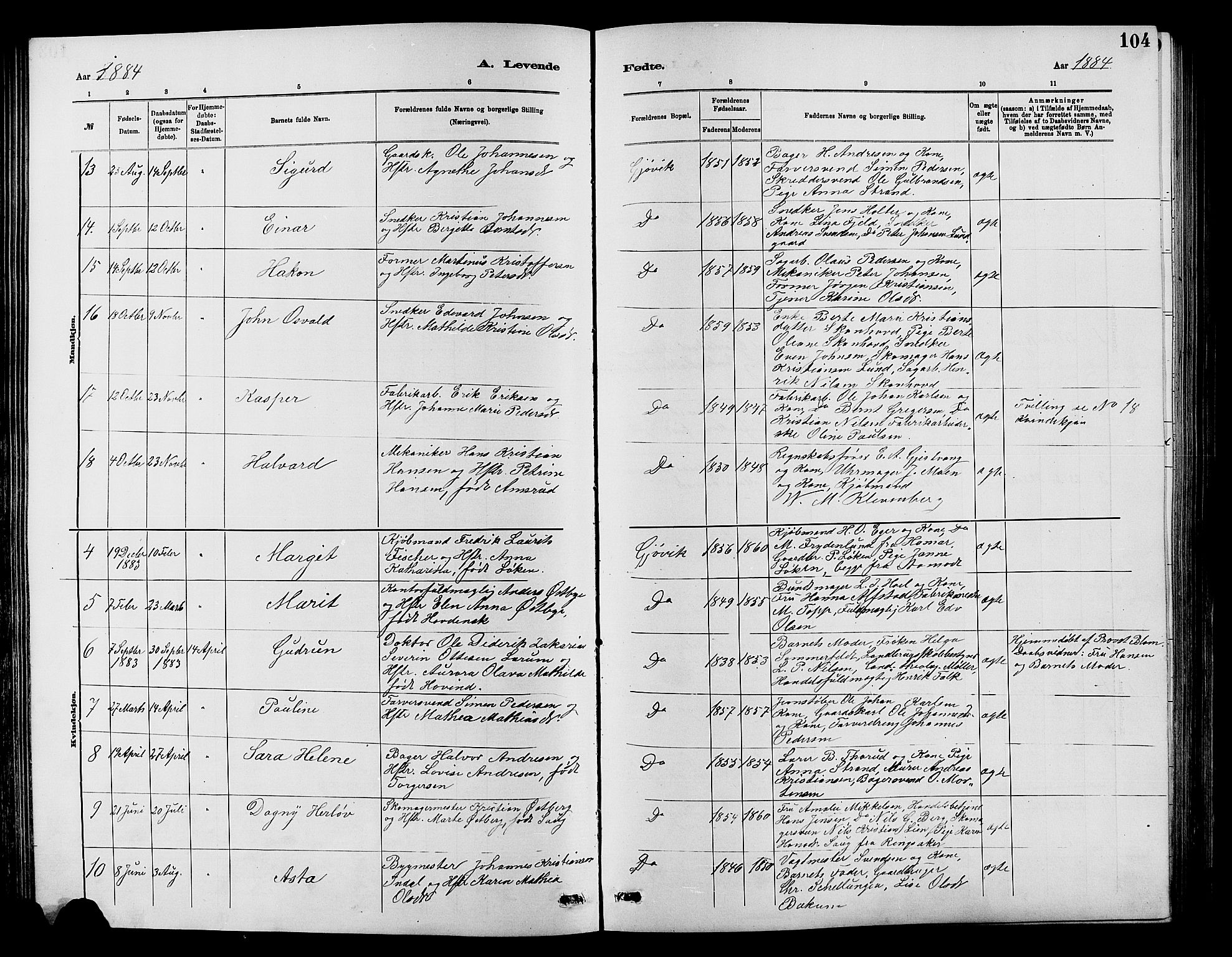Vardal prestekontor, SAH/PREST-100/H/Ha/Hab/L0007: Parish register (copy) no. 7 /2, 1881-1895, p. 104
