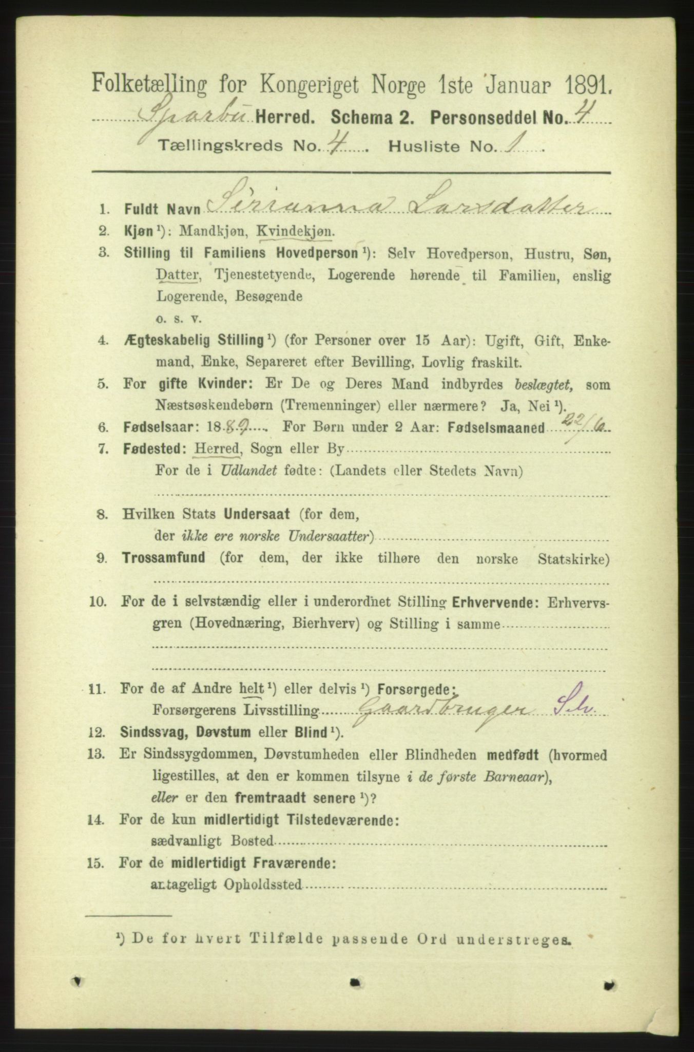 RA, 1891 census for 1731 Sparbu, 1891, p. 1365