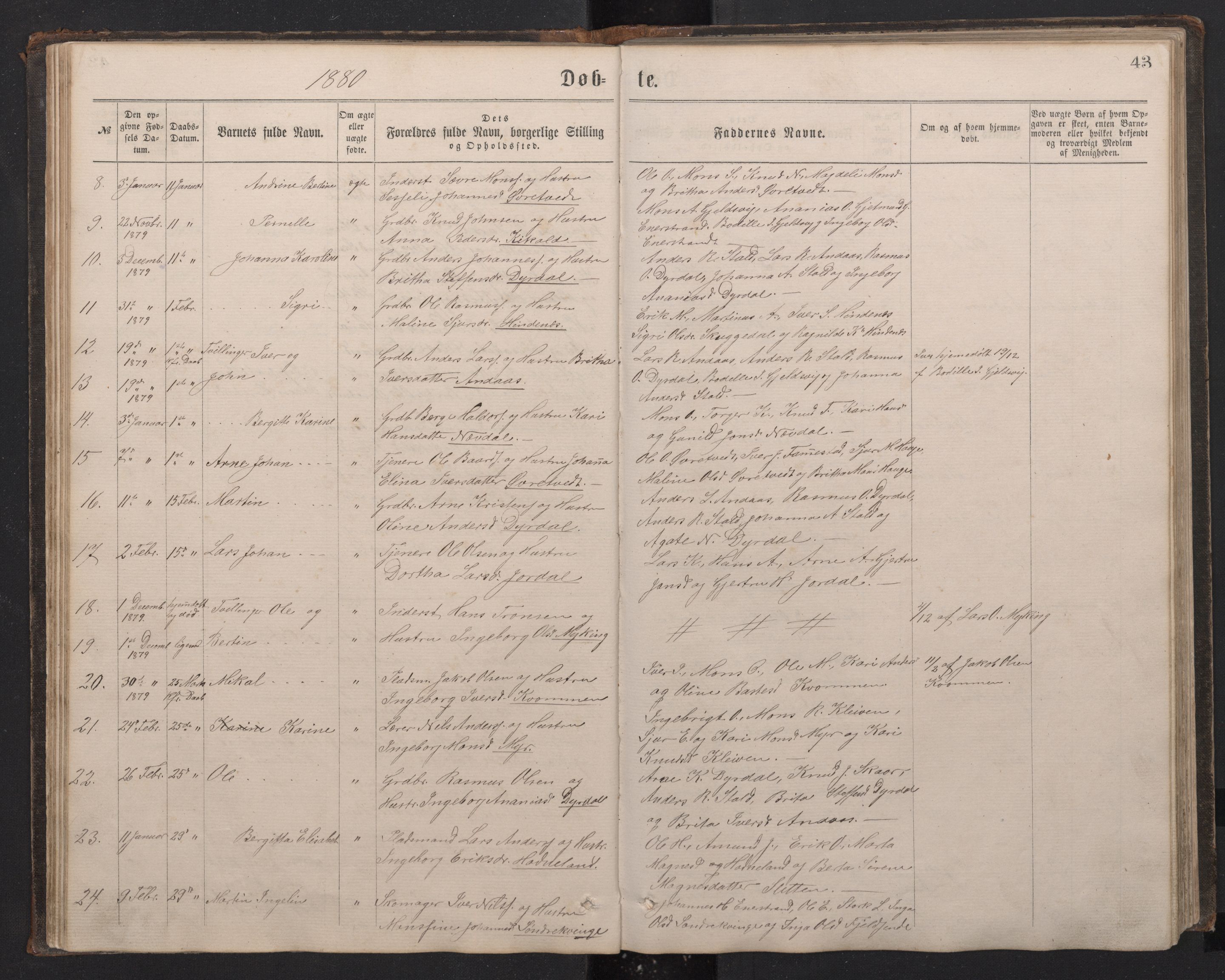 Lindås Sokneprestembete, SAB/A-76701/H/Hab: Parish register (copy) no. E 2, 1867-1892, p. 42b-43a