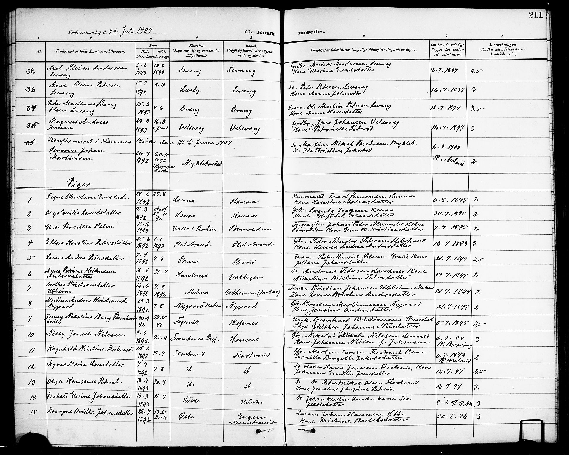 Ministerialprotokoller, klokkerbøker og fødselsregistre - Nordland, AV/SAT-A-1459/838/L0559: Parish register (copy) no. 838C06, 1893-1910, p. 211