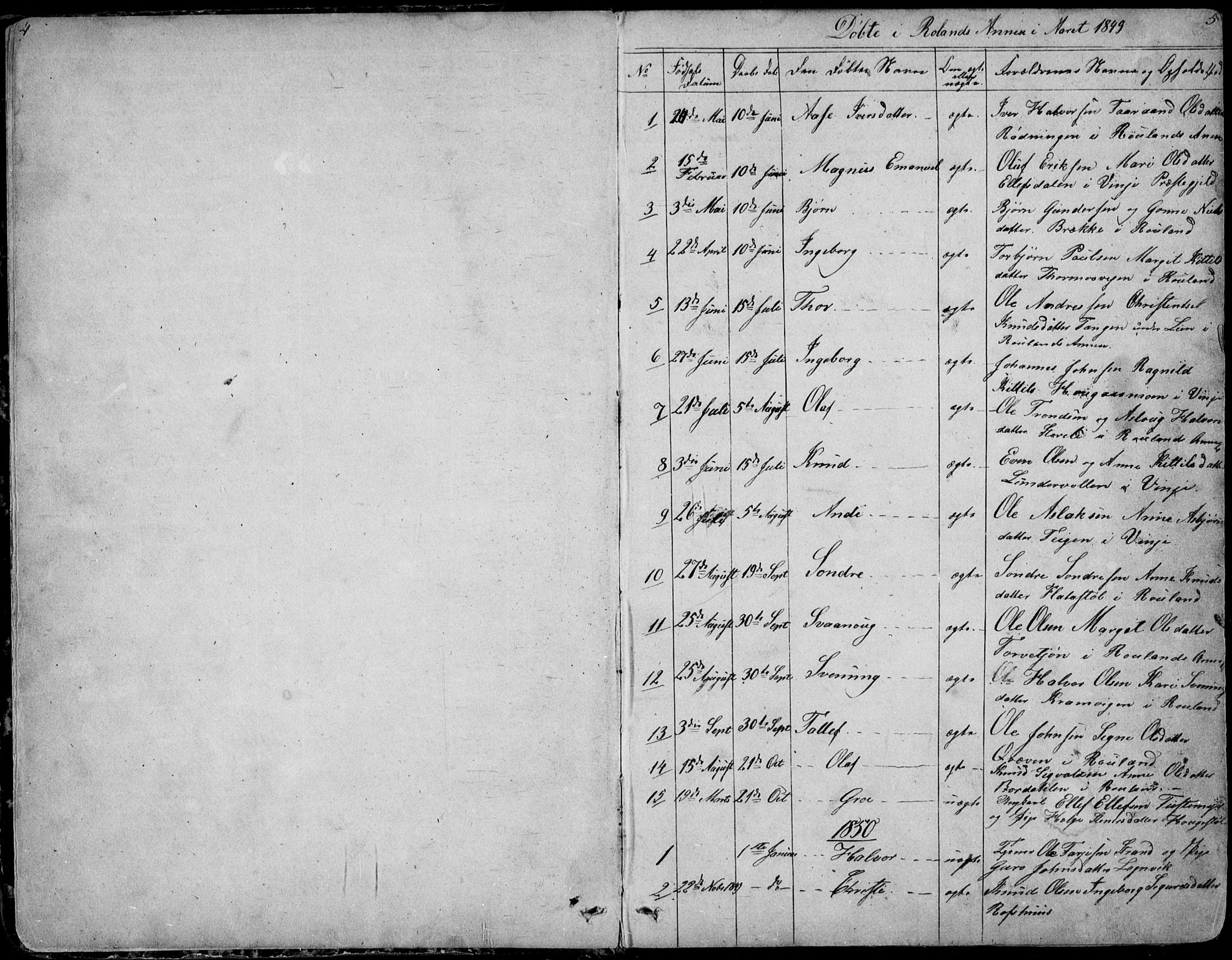 Rauland kirkebøker, SAKO/A-292/G/Ga/L0002: Parish register (copy) no. I 2, 1849-1935, p. 4-5