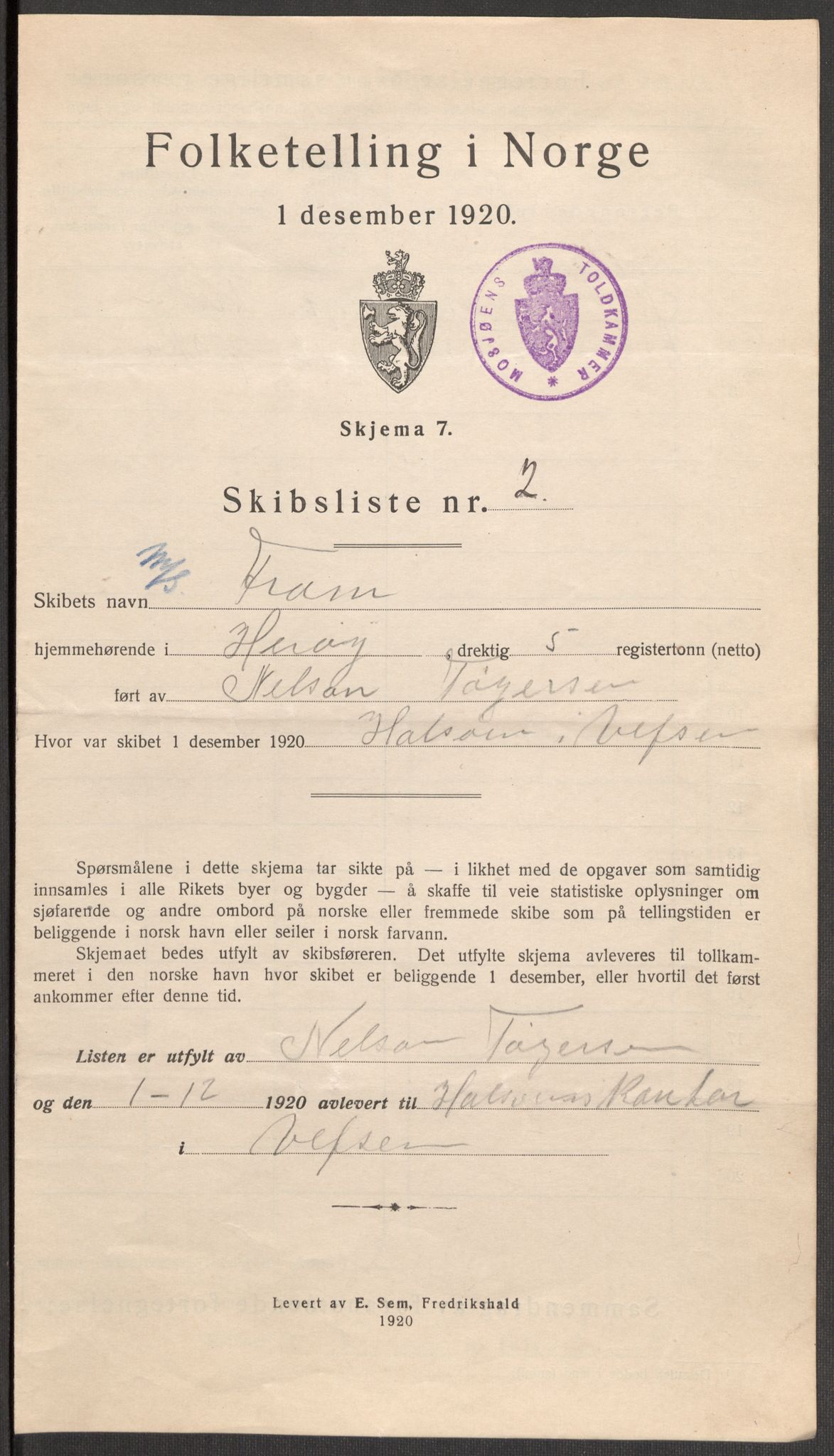 SAT, 1920 census for Mosjøen, 1920, p. 5379