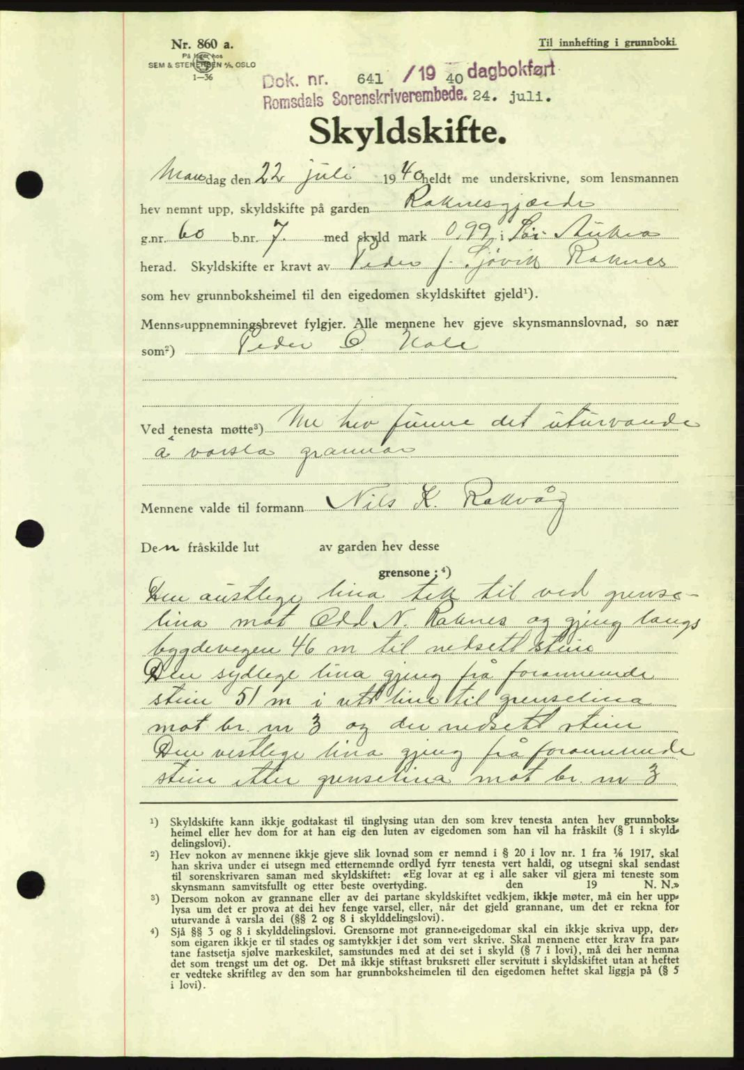 Romsdal sorenskriveri, AV/SAT-A-4149/1/2/2C: Mortgage book no. A8, 1939-1940, Diary no: : 641/1940