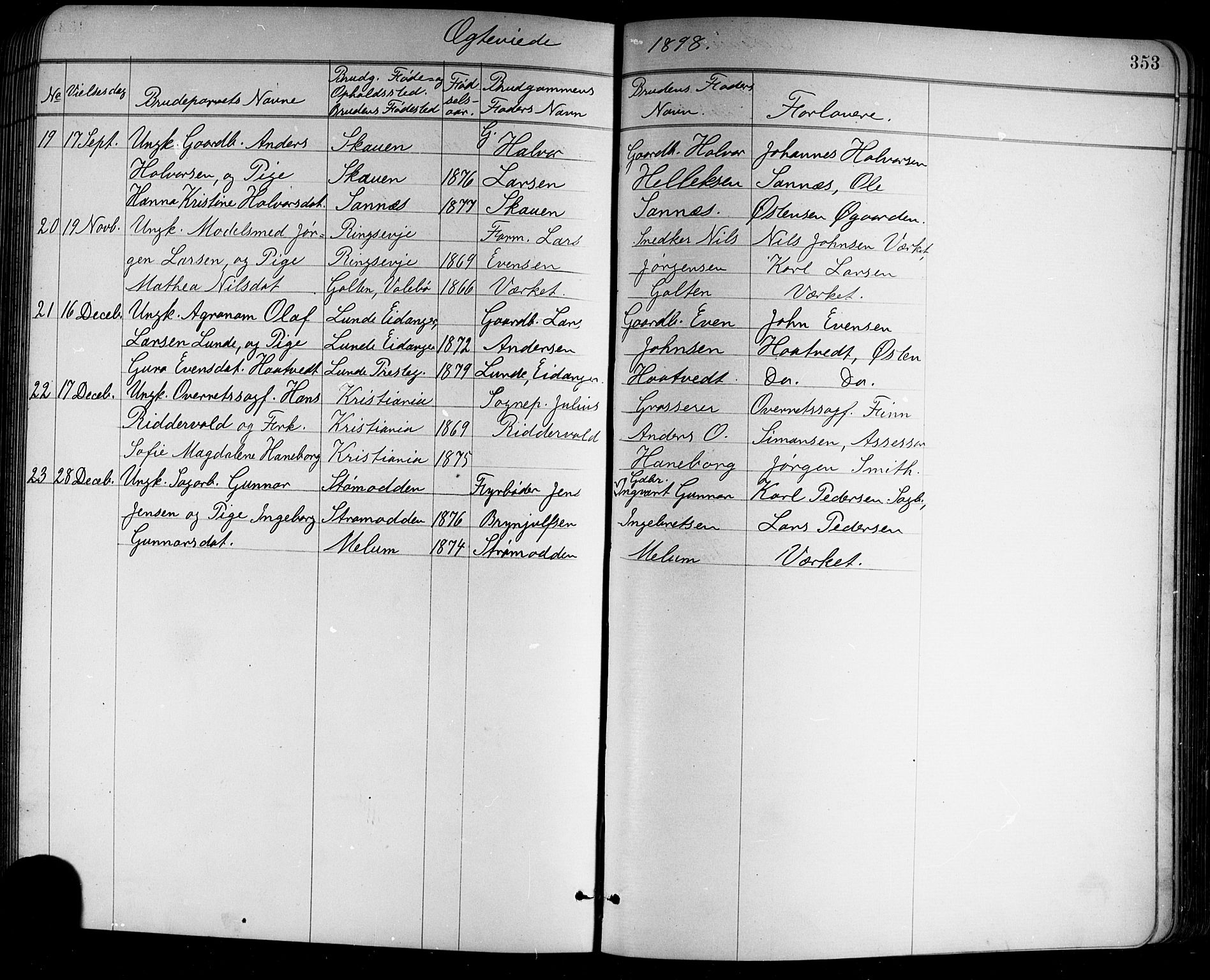 Holla kirkebøker, SAKO/A-272/G/Ga/L0005: Parish register (copy) no. I 5, 1891-1917, p. 353