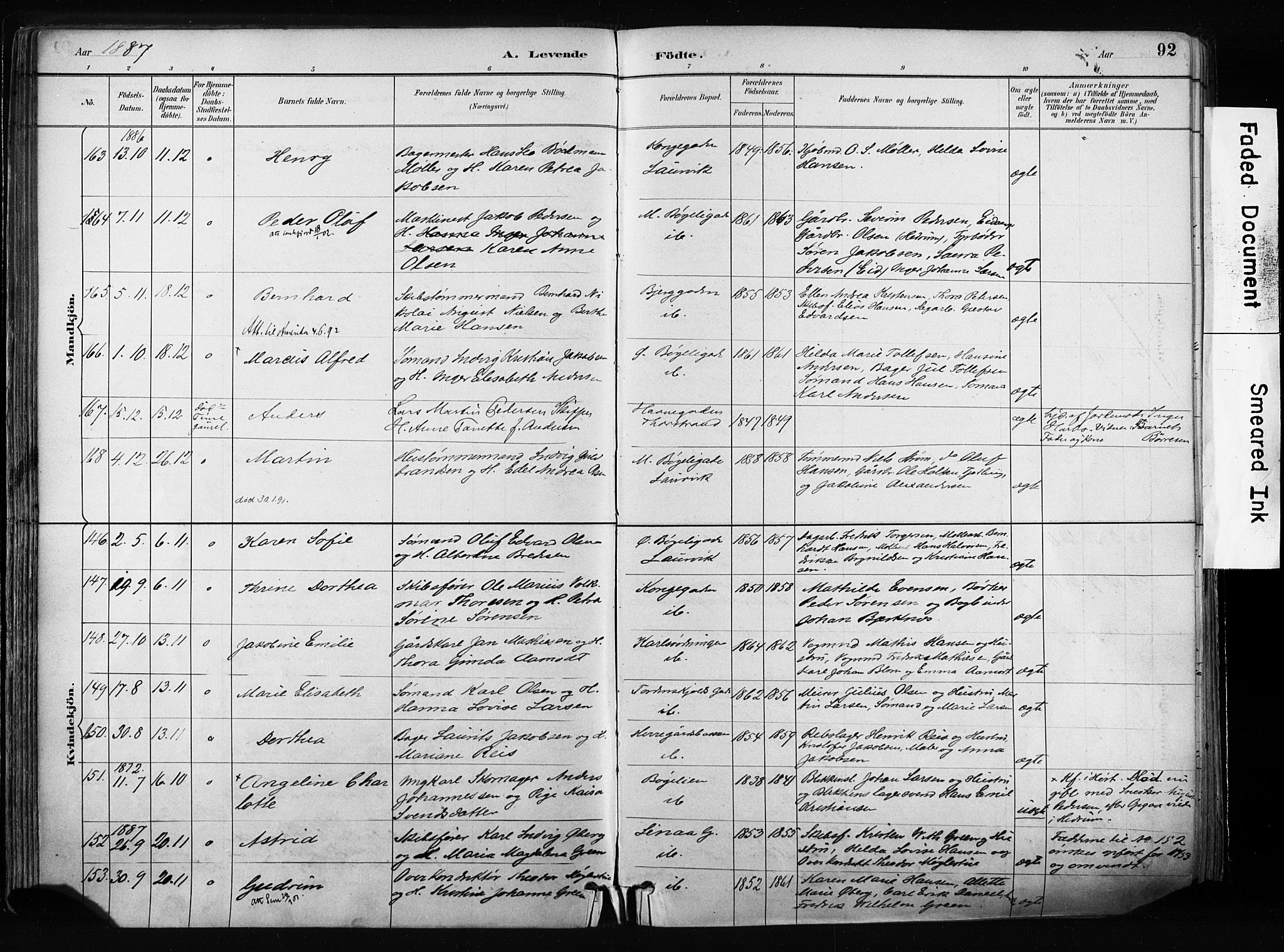 Larvik kirkebøker, AV/SAKO-A-352/F/Fa/L0009: Parish register (official) no. I 9, 1884-1904, p. 92