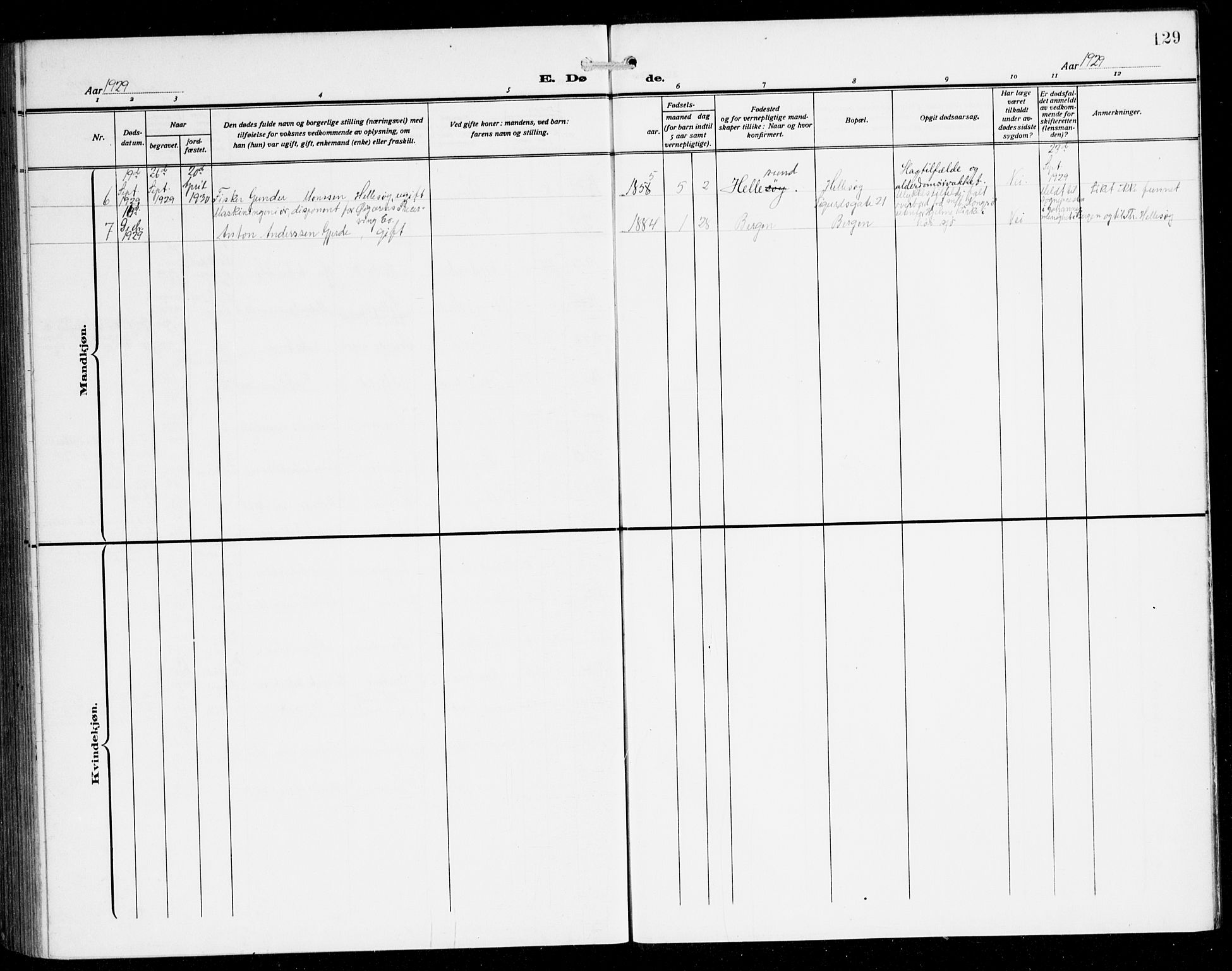 Herdla Sokneprestembete, AV/SAB-A-75701/H/Hab: Parish register (copy) no. B 1, 1909-1929, p. 129