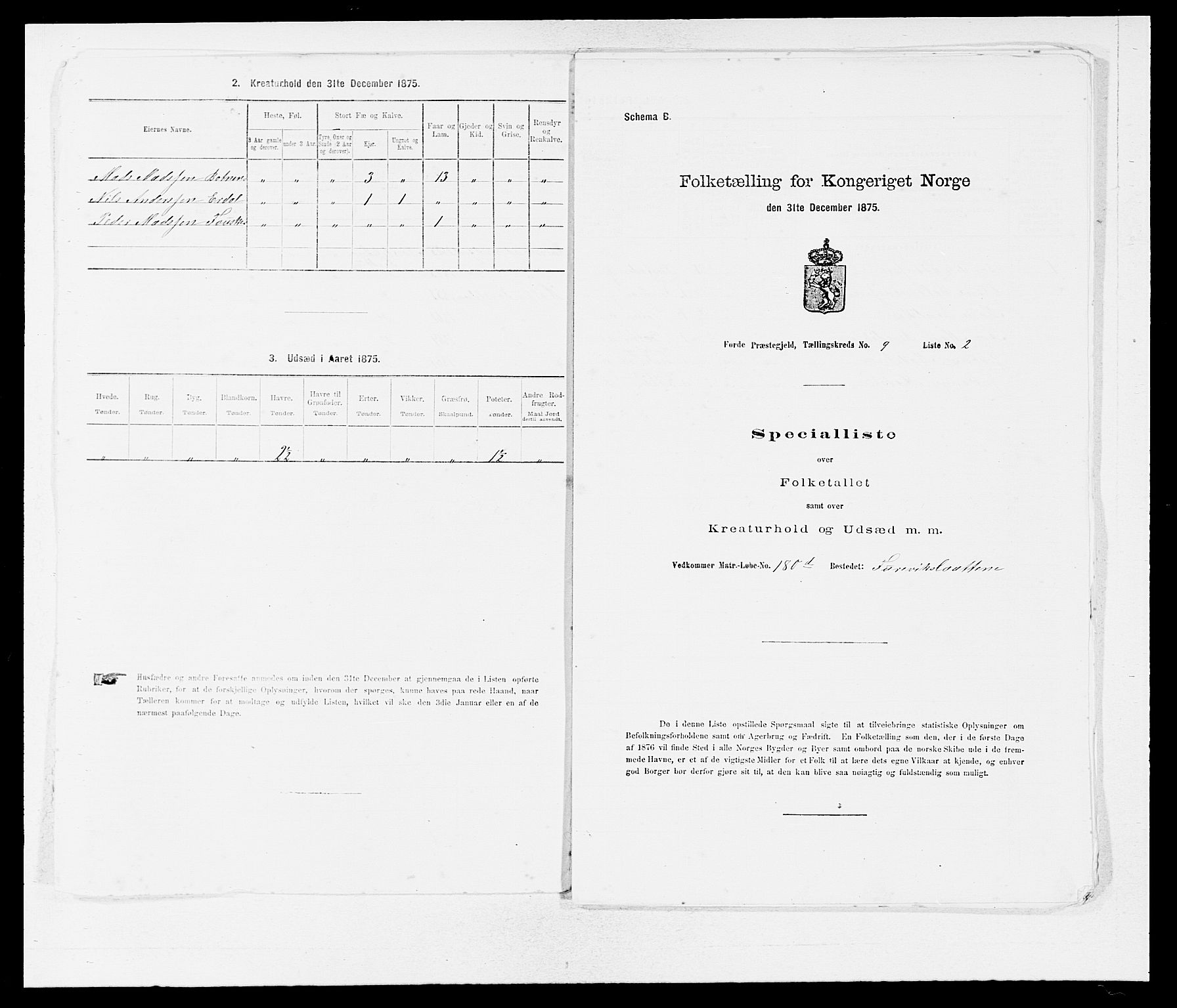 SAB, 1875 census for 1432P Førde, 1875, p. 1007