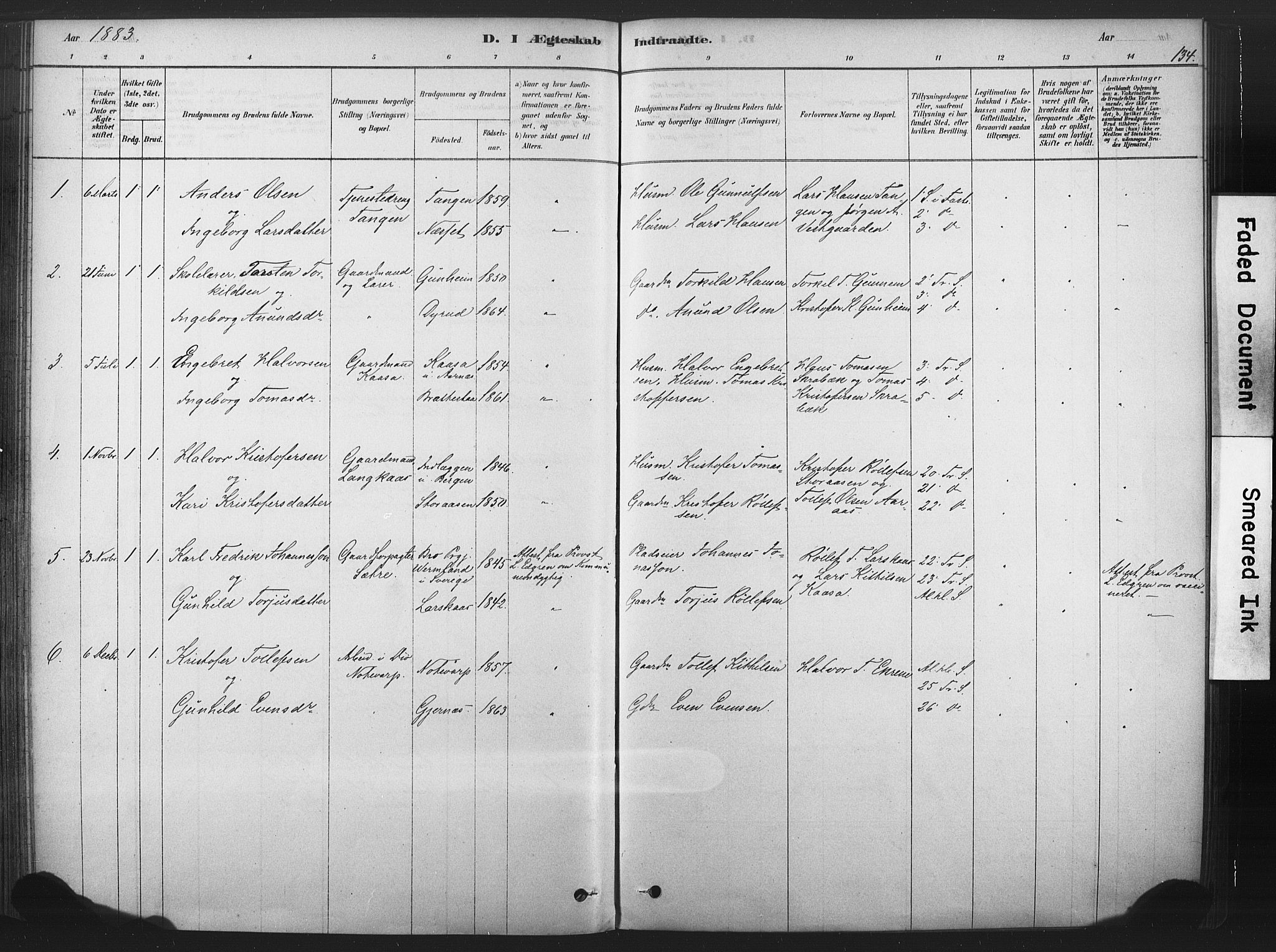 Sauherad kirkebøker, SAKO/A-298/F/Fb/L0002: Parish register (official) no. II 2, 1878-1901, p. 134