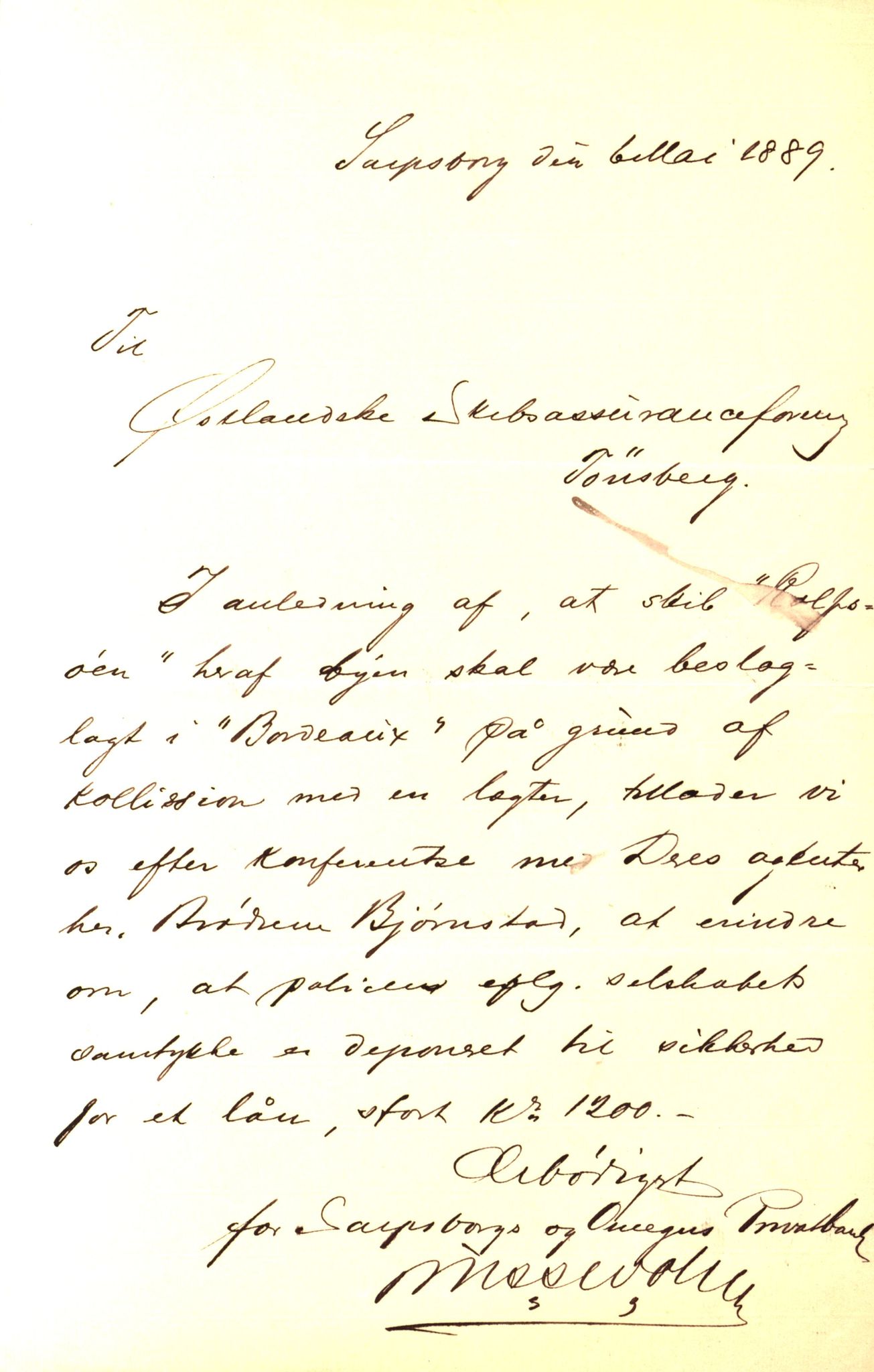 Pa 63 - Østlandske skibsassuranceforening, VEMU/A-1079/G/Ga/L0024/0002: Havaridokumenter / Terpsichore, Roecliff, Rolfsøen, Skjold, Sirius, 1889, p. 168