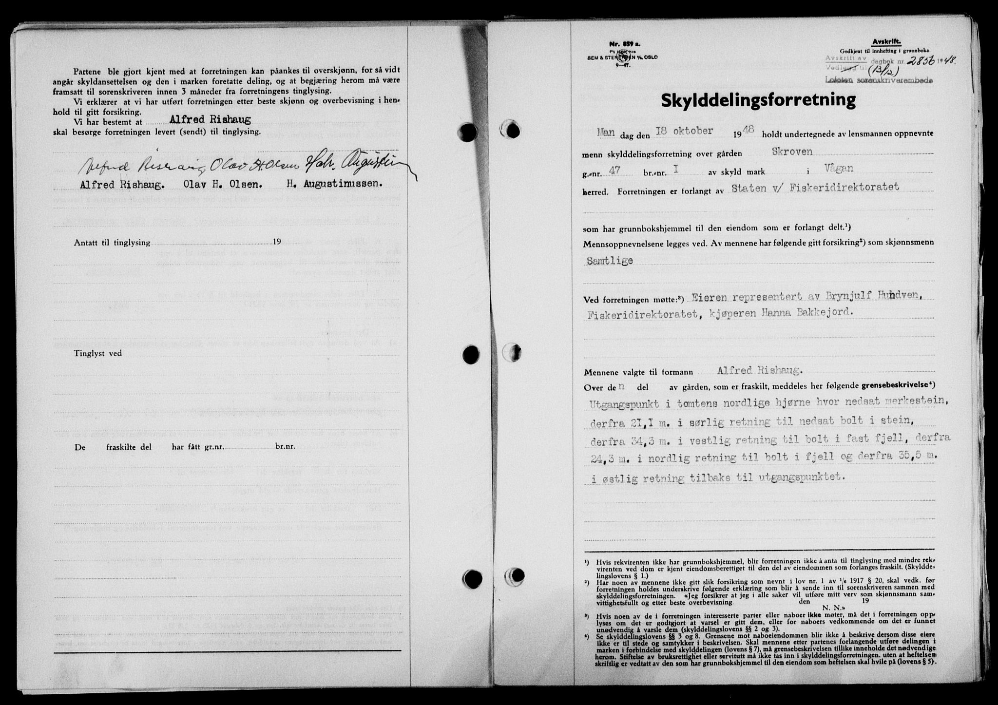 Lofoten sorenskriveri, SAT/A-0017/1/2/2C/L0020a: Mortgage book no. 20a, 1948-1949, Diary no: : 2856/1948