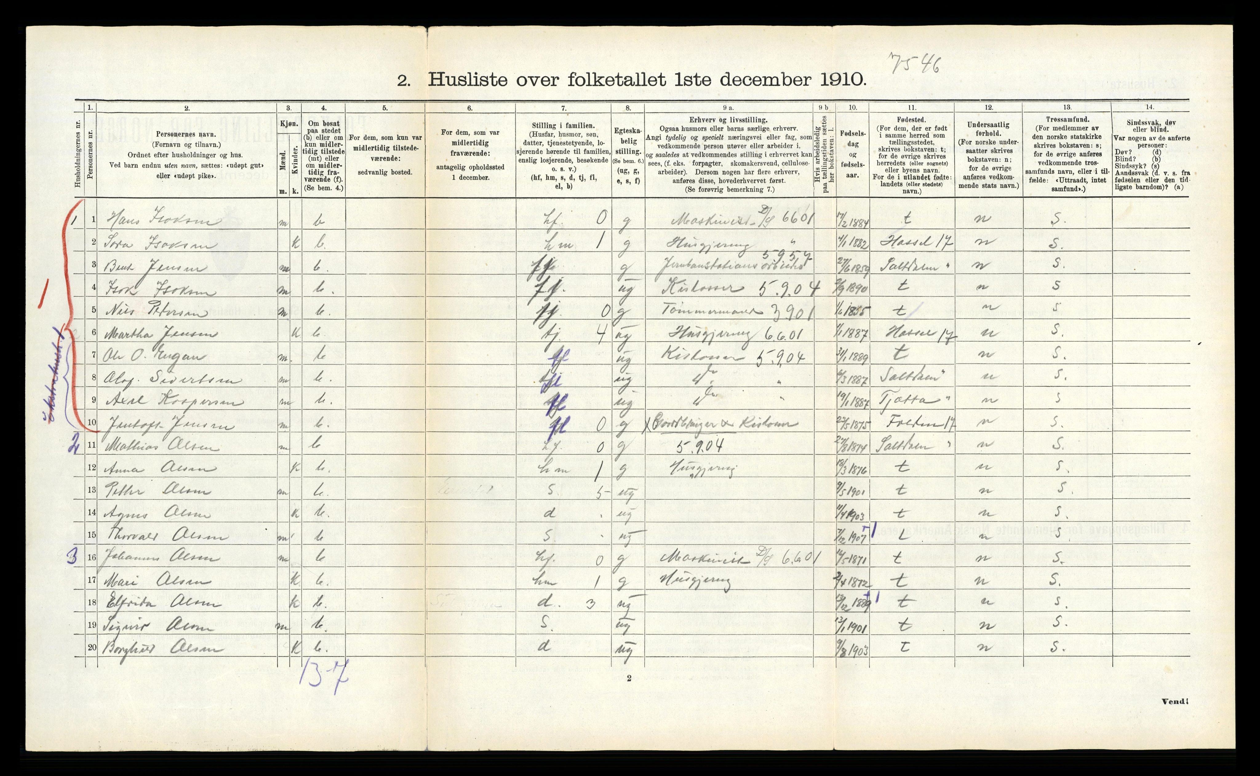 RA, 1910 census for Fauske, 1910, p. 549