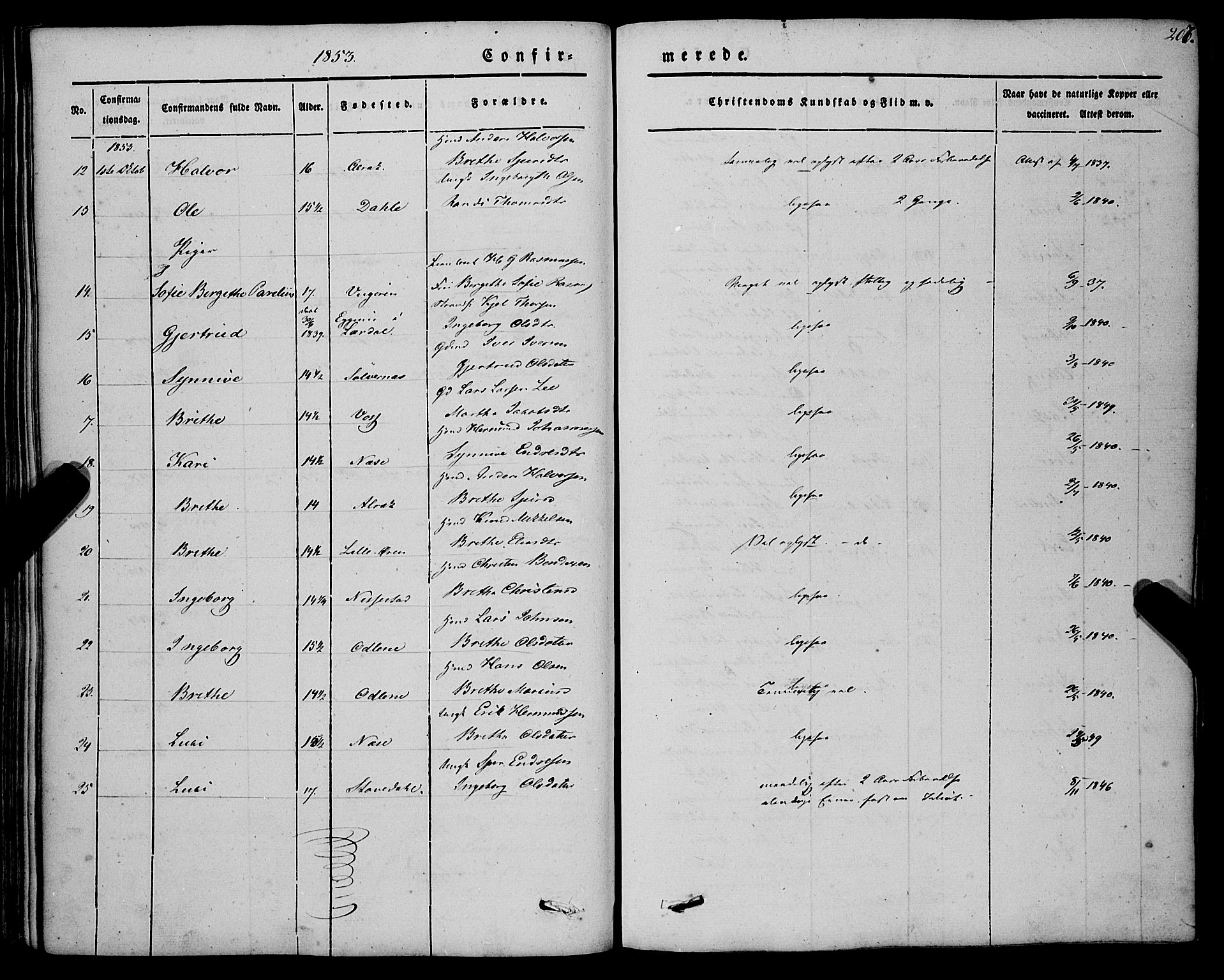 Vik sokneprestembete, SAB/A-81501: Parish register (official) no. A 8, 1846-1865, p. 207