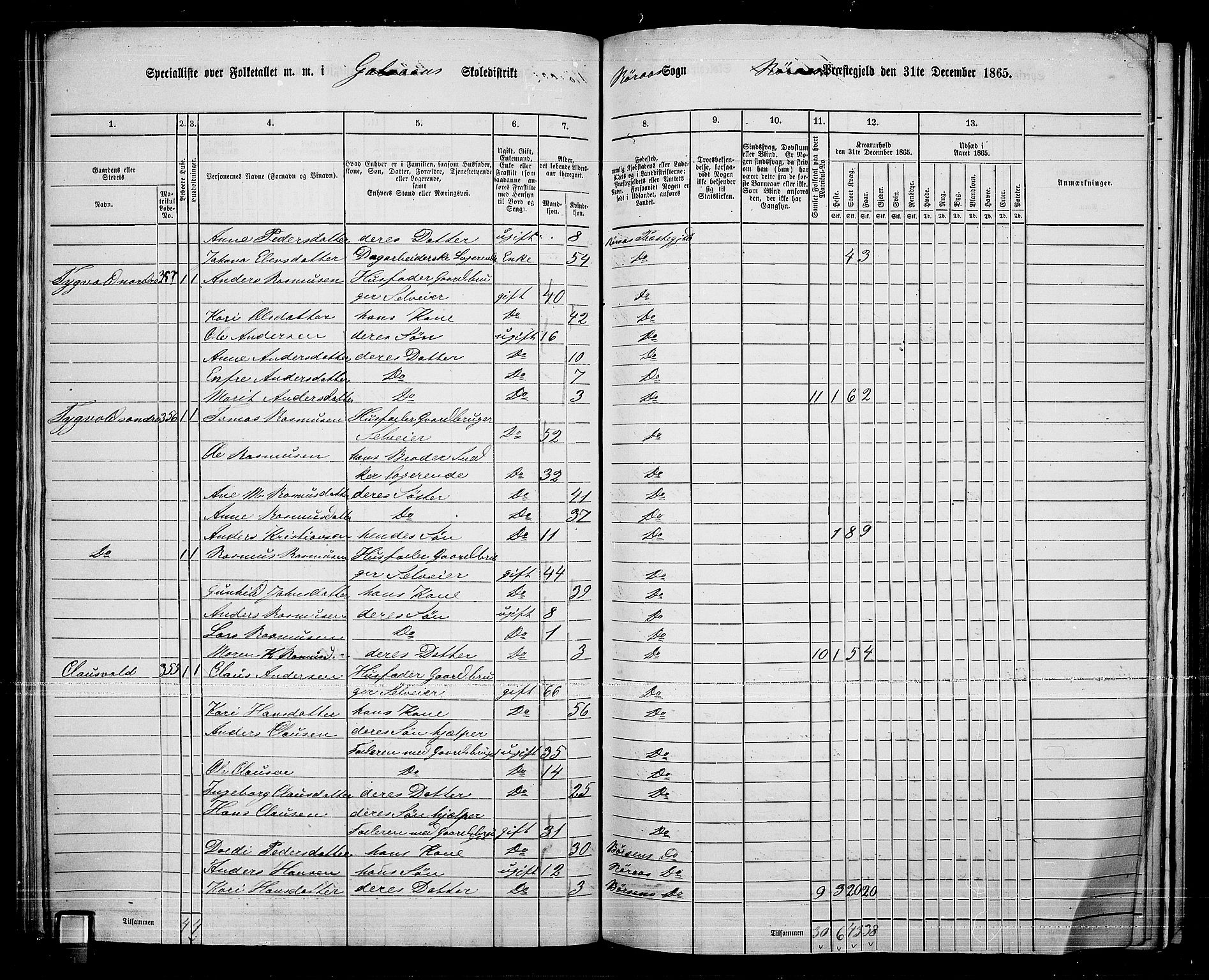 RA, 1865 census for Tolga, 1865, p. 135