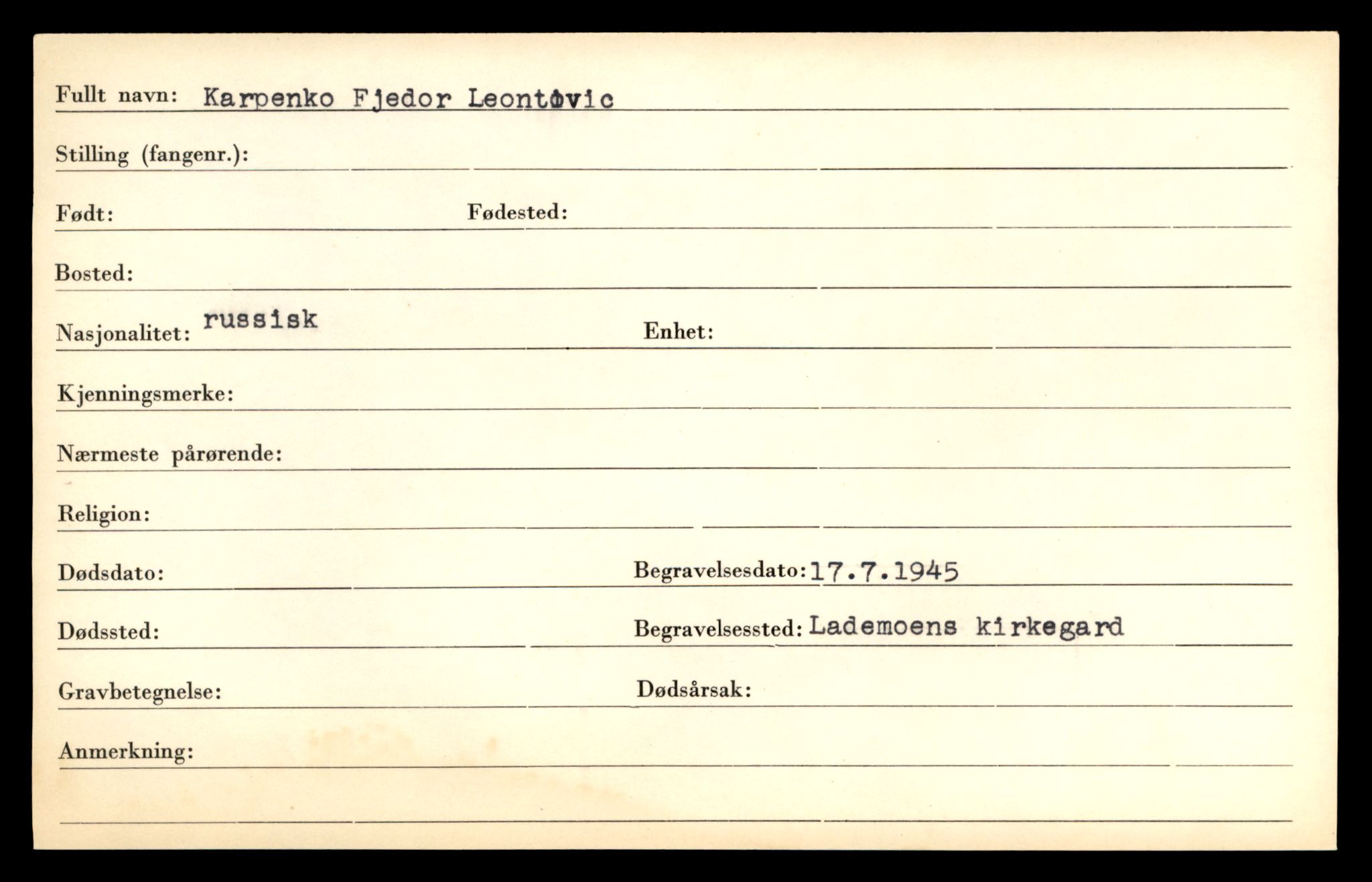 Distriktskontoret for krigsgraver, AV/SAT-A-5030/E/L0005: Kasett/kartotek over falne Britiske og tyske solater, samt andre nasjoners krigsgraver, 1945, p. 1231