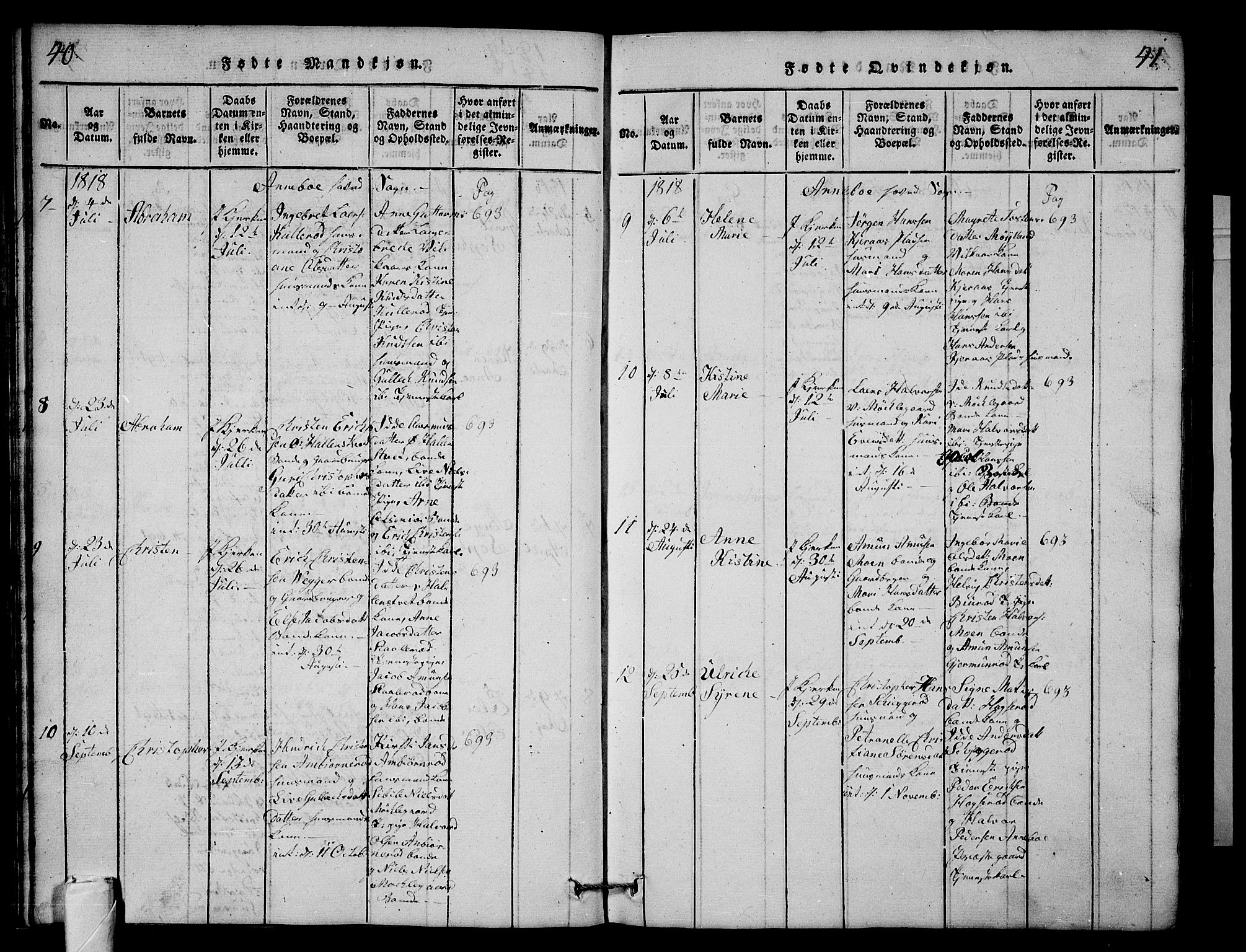 Andebu kirkebøker, AV/SAKO-A-336/G/Ga/L0001: Parish register (copy) no. I 1 /1, 1815-1823, p. 40-41