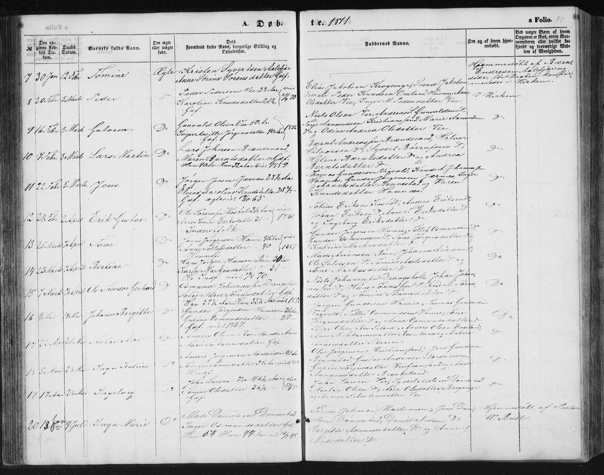 Tveit sokneprestkontor, AV/SAK-1111-0043/F/Fb/L0003: Parish register (copy) no. B 3, 1854-1886, p. 84