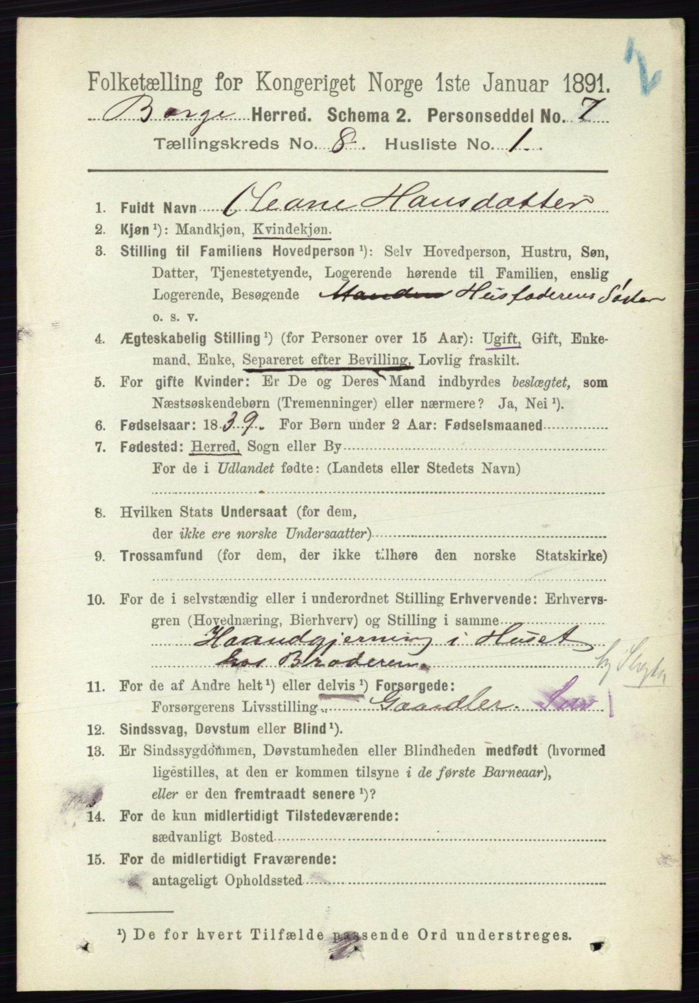 RA, 1891 census for 0113 Borge, 1891, p. 5135