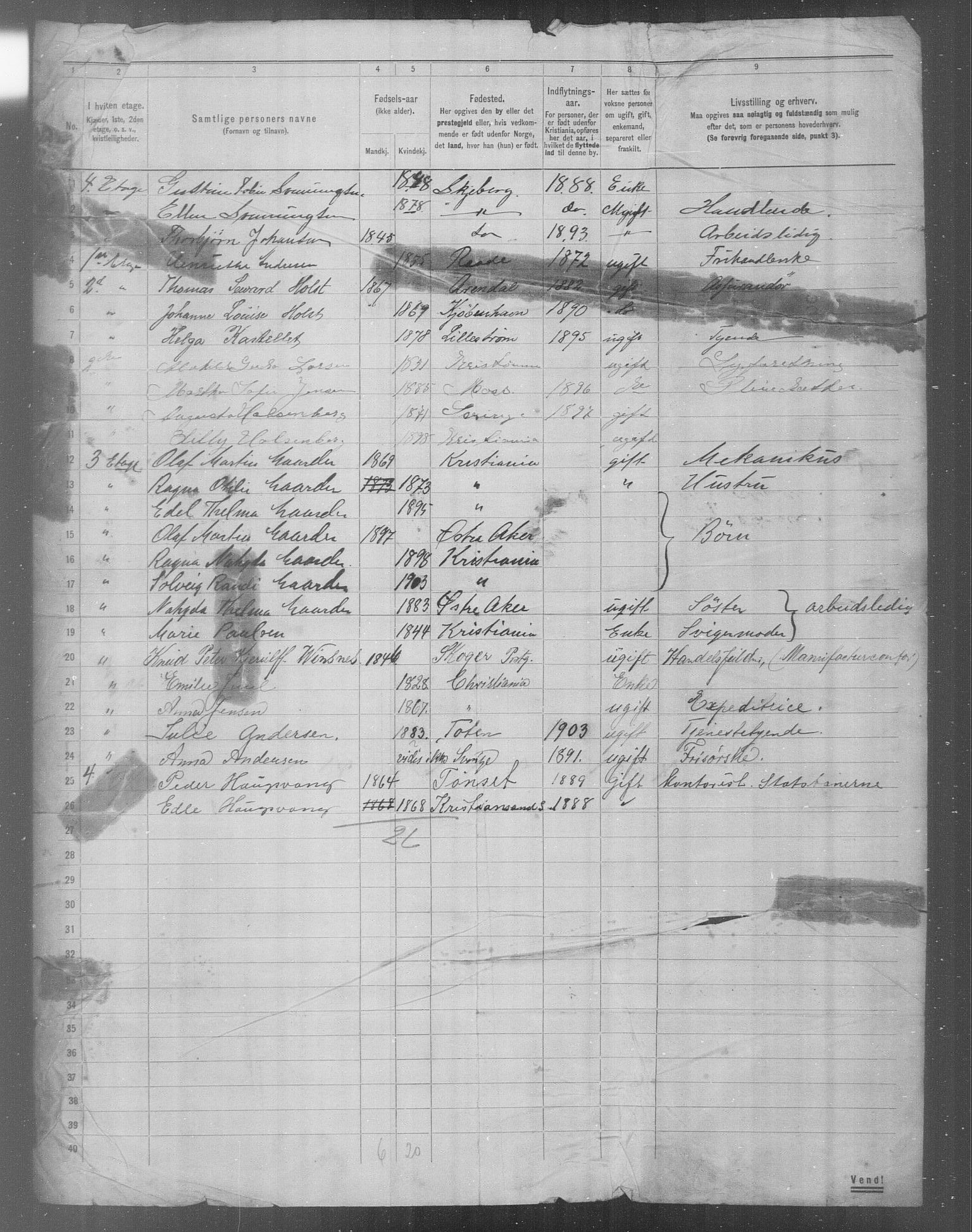 OBA, Municipal Census 1904 for Kristiania, 1904, p. 21385