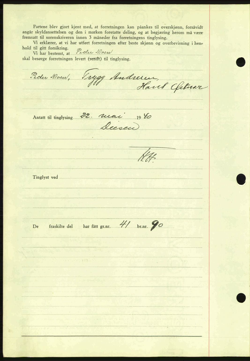 Nes tingrett, SAO/A-10548/G/Gb/Gbb/L0010: Mortgage book no. 54, 1939-1940, Diary no: : 737/1940