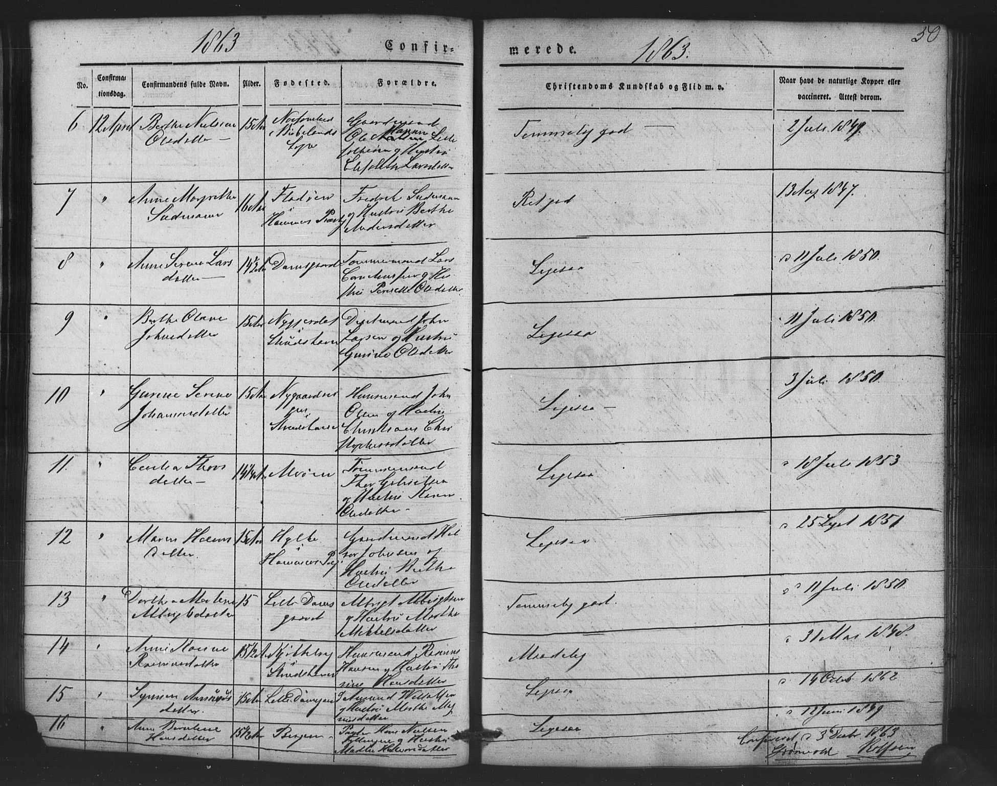 St. Jørgens hospital og Årstad sokneprestembete, AV/SAB-A-99934: Parish register (copy) no. A 5, 1844-1871, p. 50