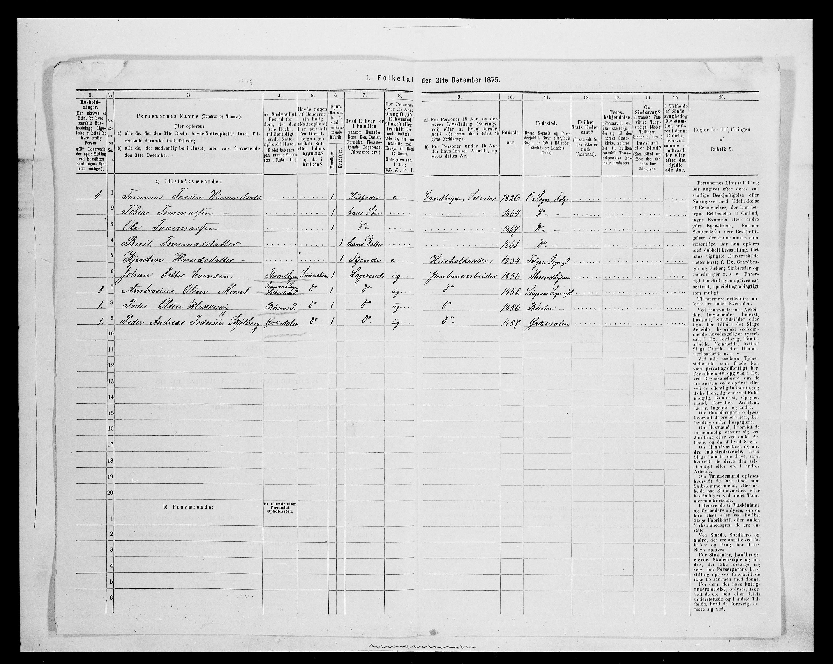 SAH, 1875 census for 0436P Tolga, 1875, p. 890