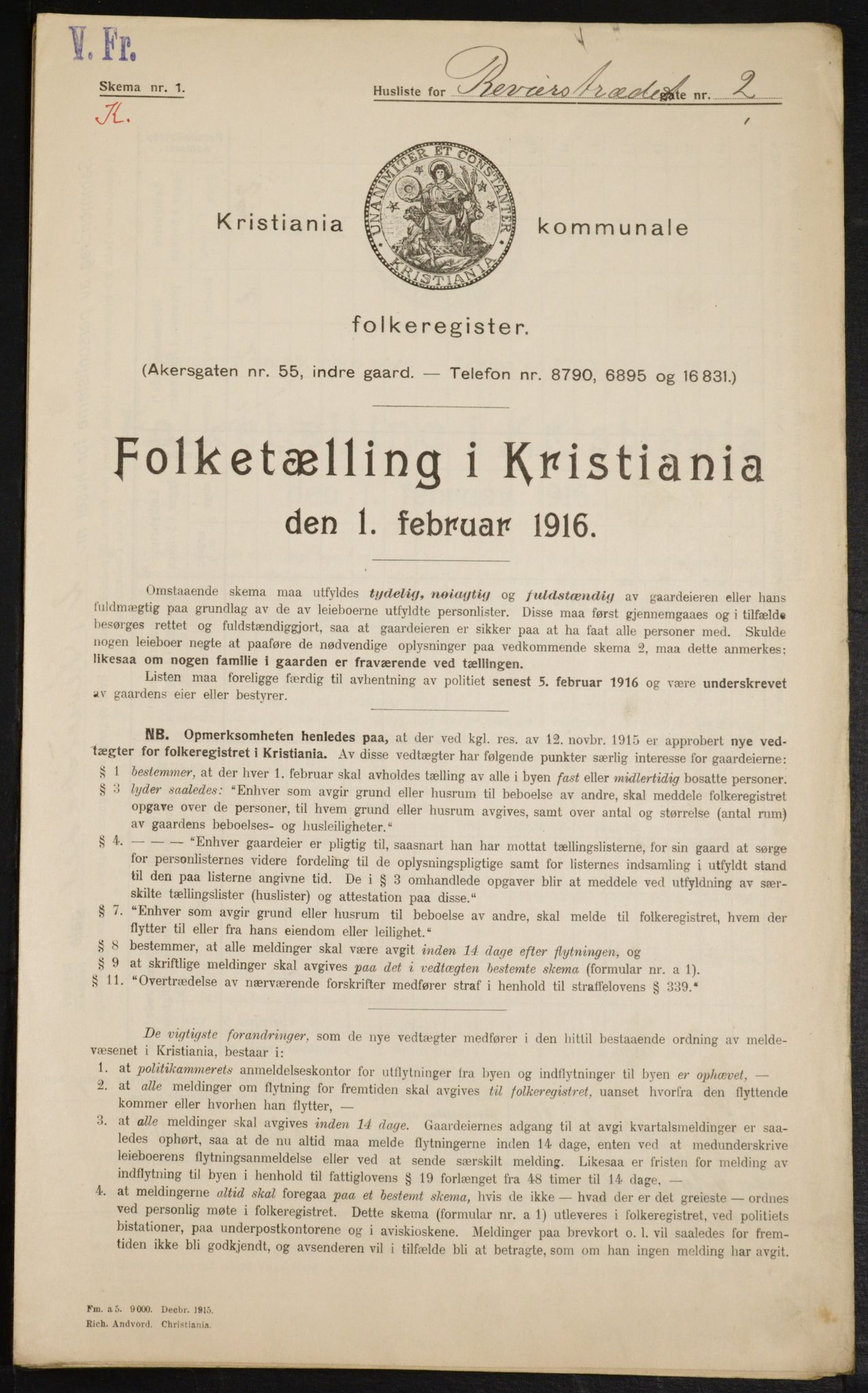 OBA, Municipal Census 1916 for Kristiania, 1916, p. 85003