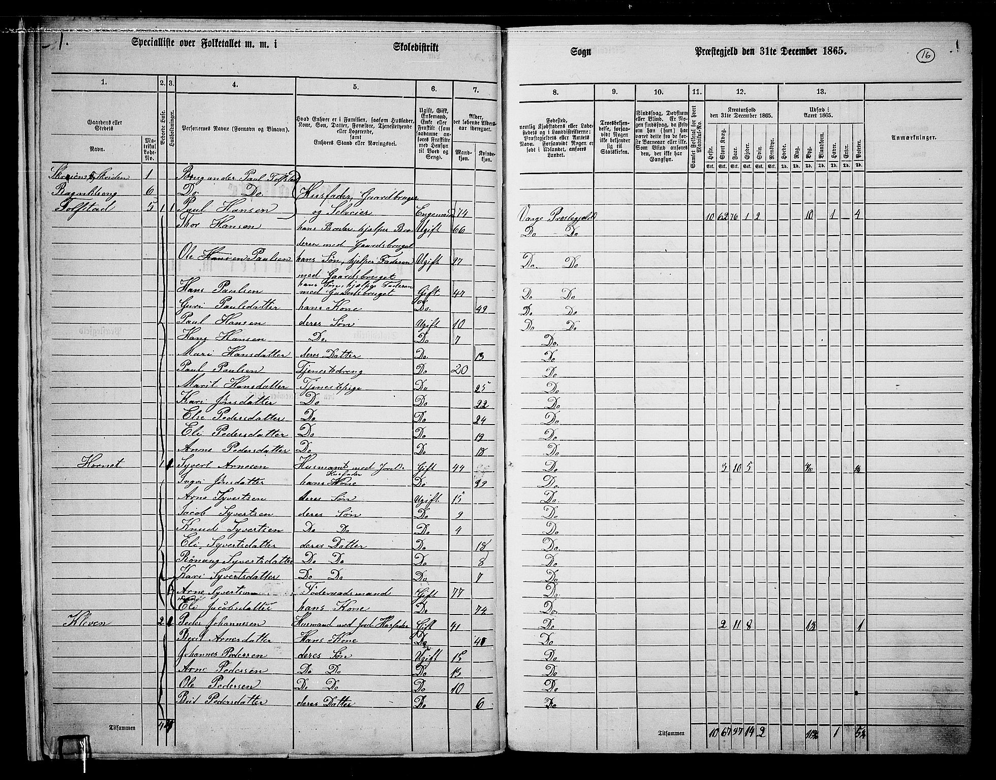 RA, 1865 census for Vågå, 1865, p. 13