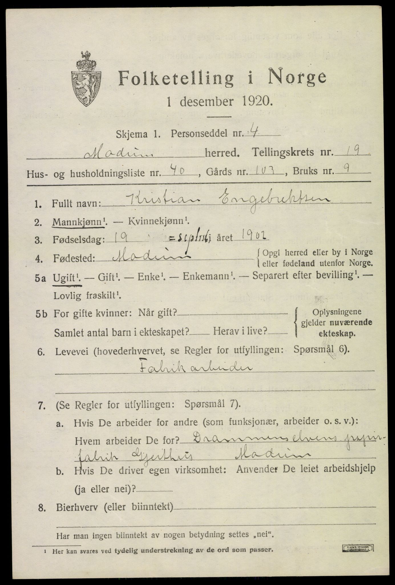 SAKO, 1920 census for Modum, 1920, p. 22097