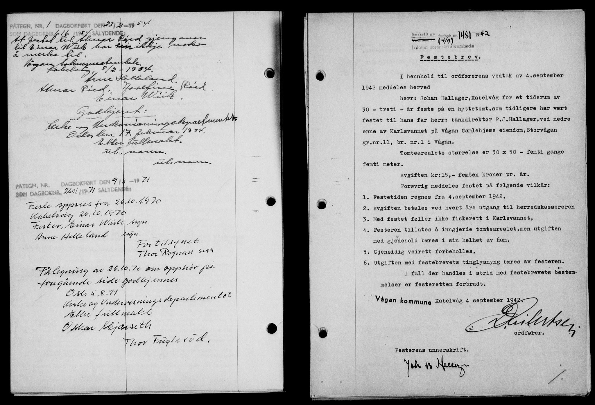 Lofoten sorenskriveri, SAT/A-0017/1/2/2C/L0010a: Mortgage book no. 10a, 1942-1943, Diary no: : 1481/1942