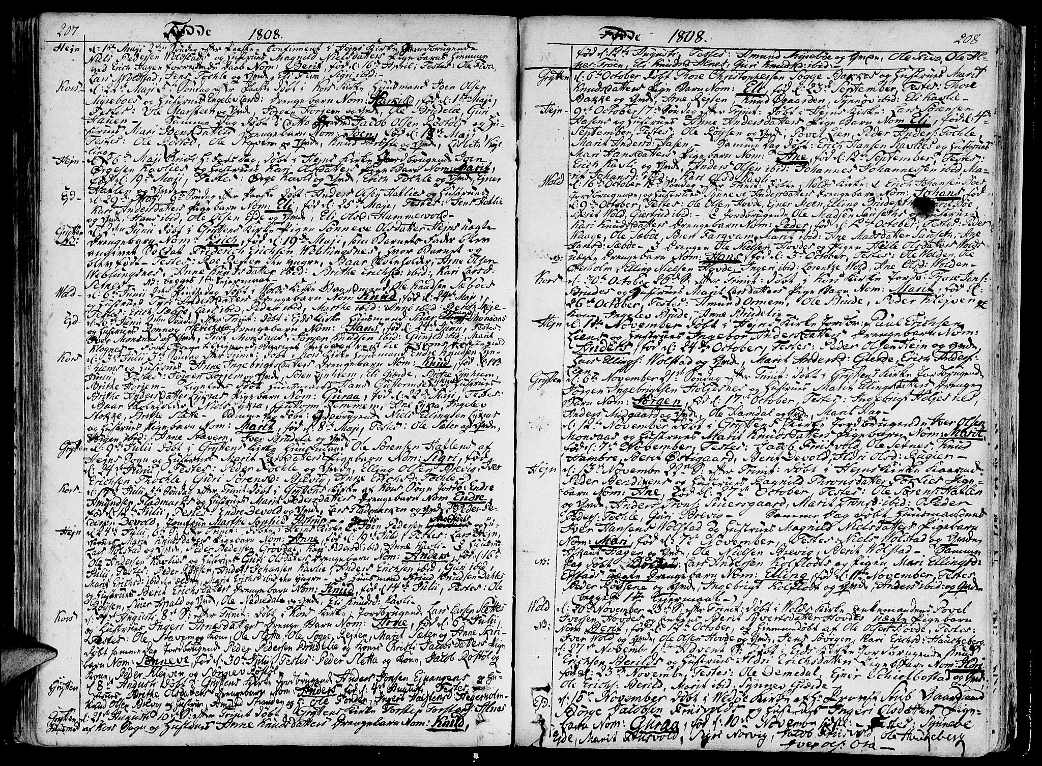 Ministerialprotokoller, klokkerbøker og fødselsregistre - Møre og Romsdal, AV/SAT-A-1454/544/L0570: Parish register (official) no. 544A03, 1807-1817, p. 207-208