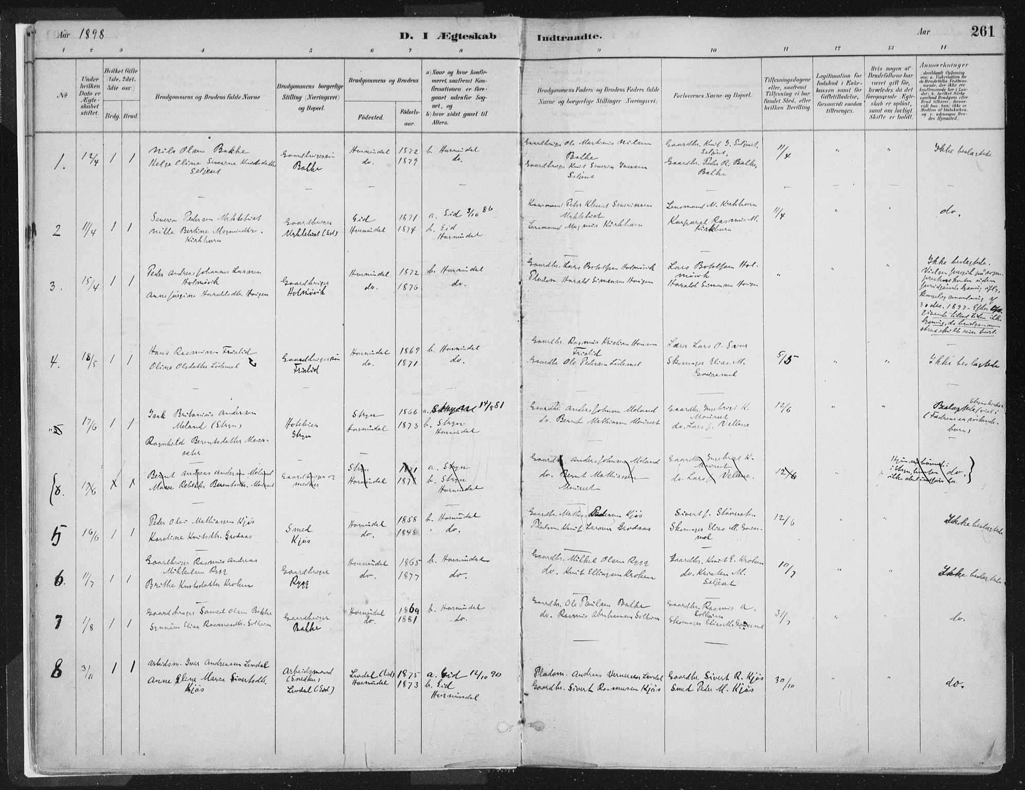 Hornindal sokneprestembete, AV/SAB-A-82401/H/Haa/Haaa/L0003/0002: Parish register (official) no. A 3B, 1885-1917, p. 261