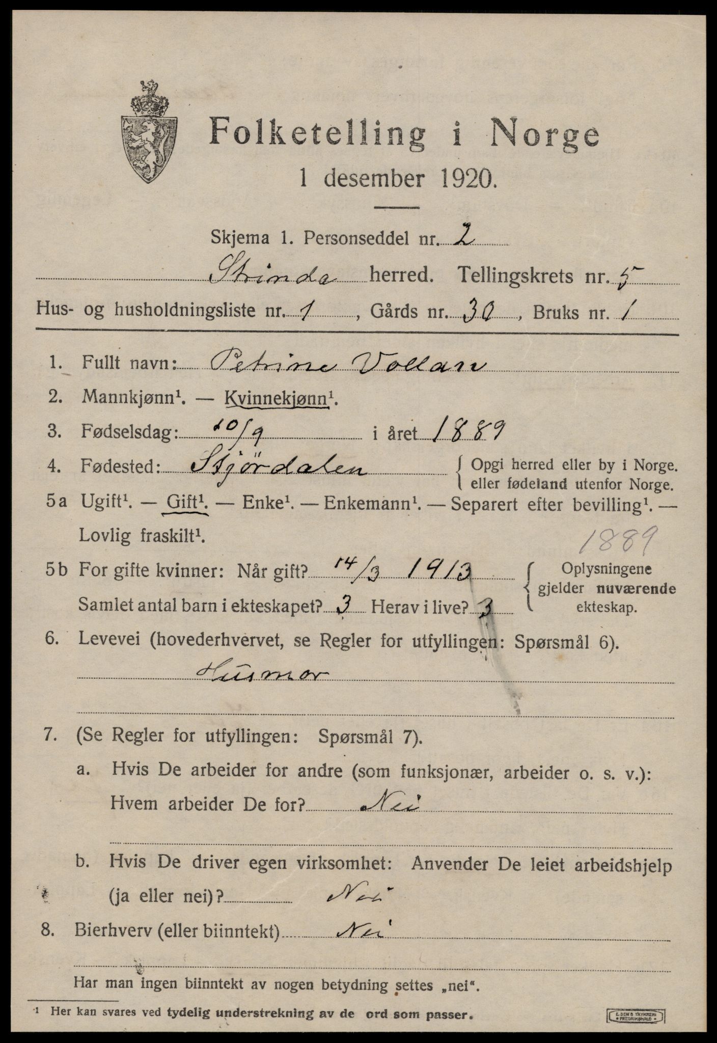 SAT, 1920 census for Strinda, 1920, p. 14146