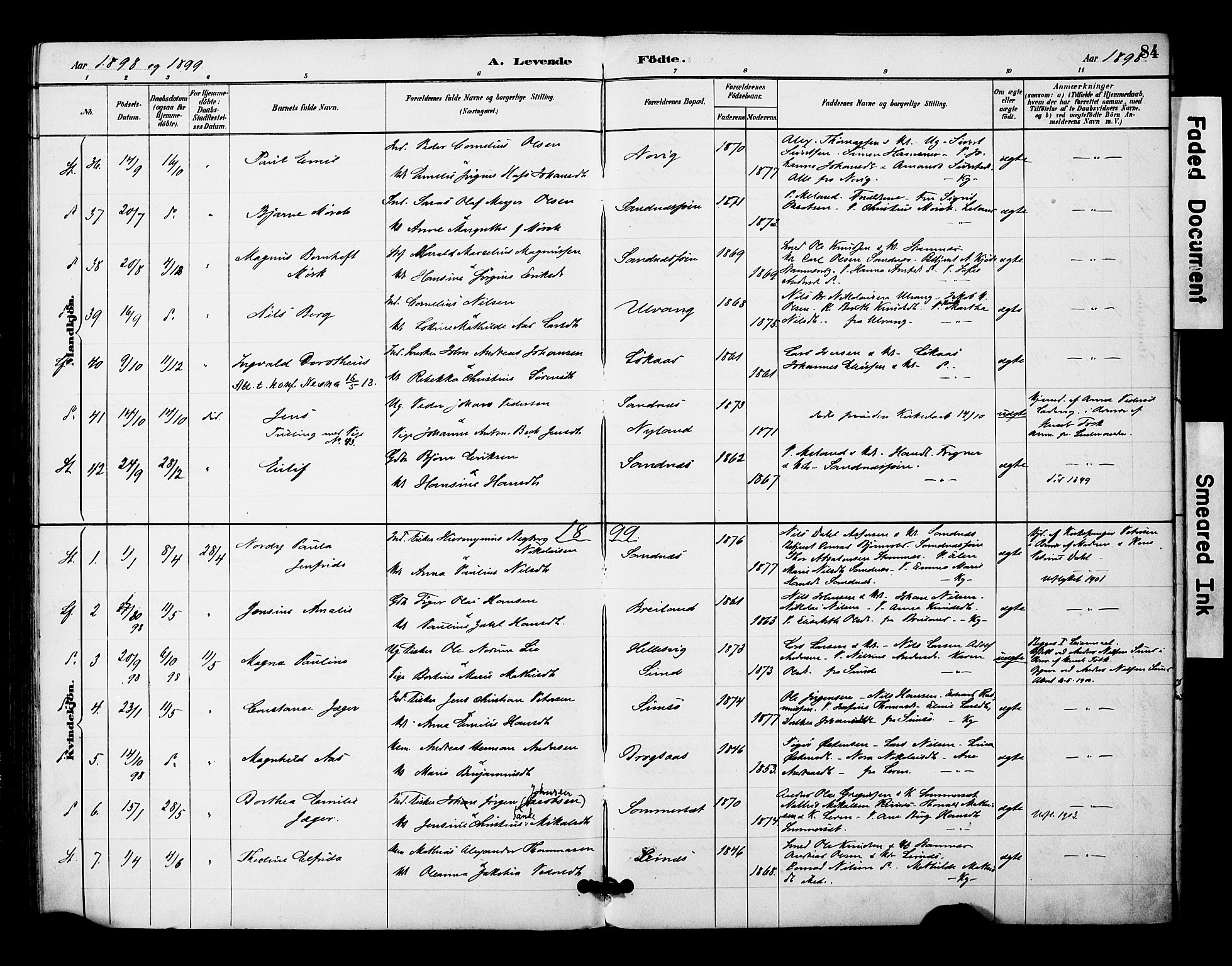 Ministerialprotokoller, klokkerbøker og fødselsregistre - Nordland, AV/SAT-A-1459/831/L0471: Parish register (official) no. 831A02, 1886-1901, p. 84