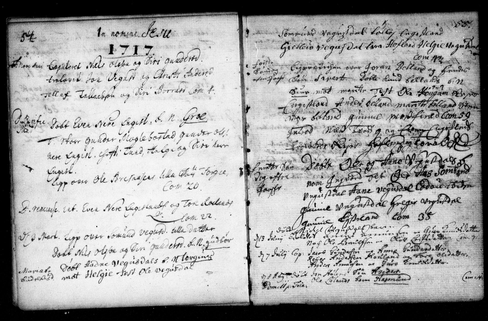 Herefoss sokneprestkontor, AV/SAK-1111-0019/F/Fa/Fab/L0001: Parish register (official) no. A 1, 1704-1779, p. 54-55