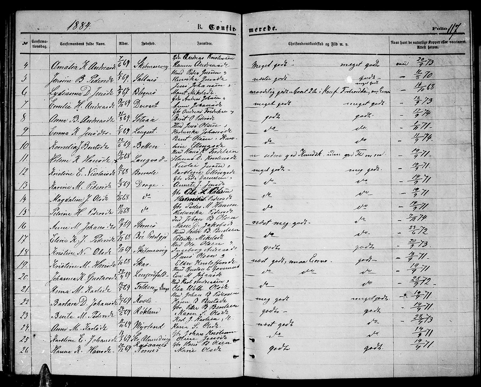 Ministerialprotokoller, klokkerbøker og fødselsregistre - Nordland, SAT/A-1459/847/L0679: Parish register (copy) no. 847C07, 1870-1888, p. 117