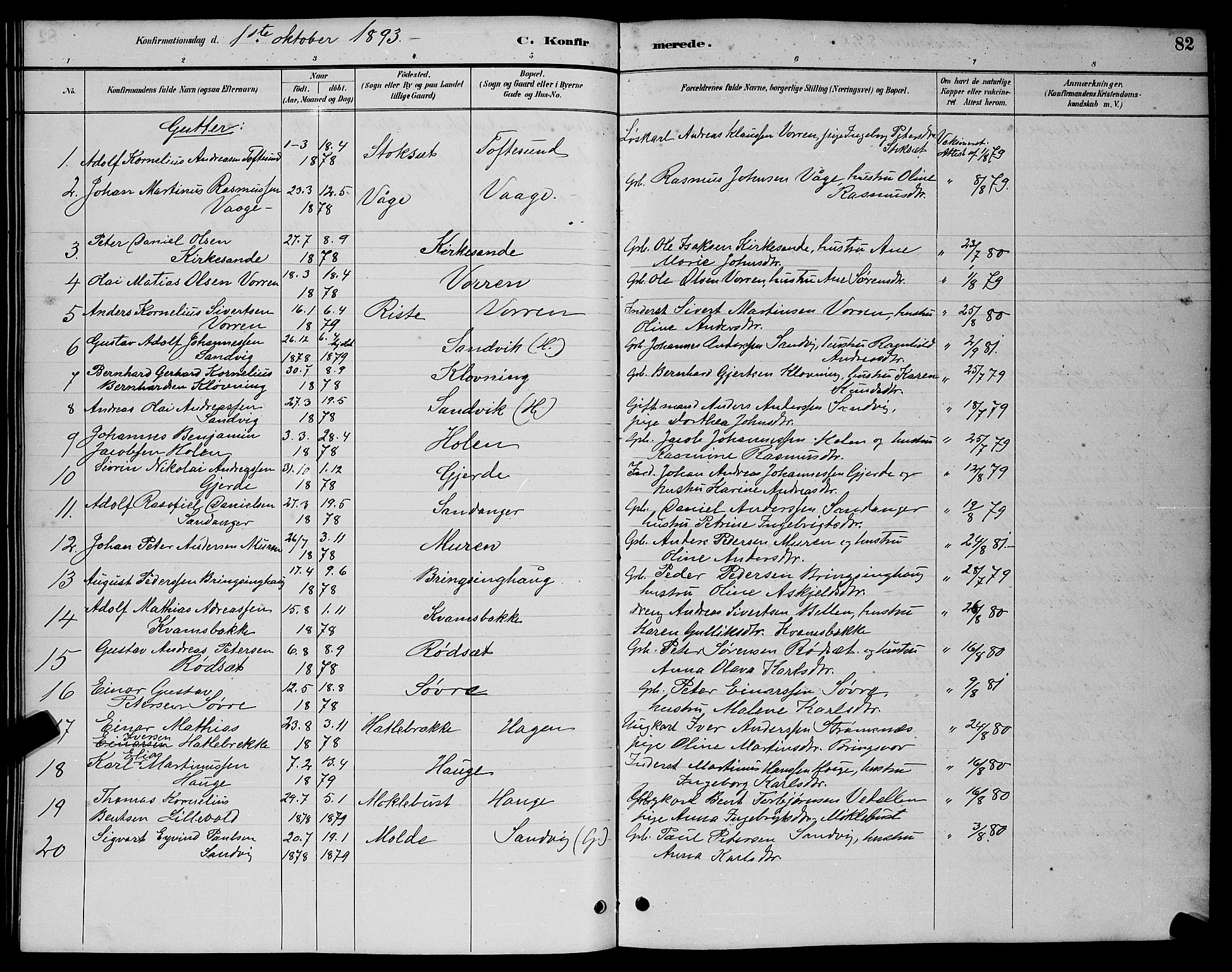 Ministerialprotokoller, klokkerbøker og fødselsregistre - Møre og Romsdal, AV/SAT-A-1454/503/L0048: Parish register (copy) no. 503C03, 1885-1893, p. 82