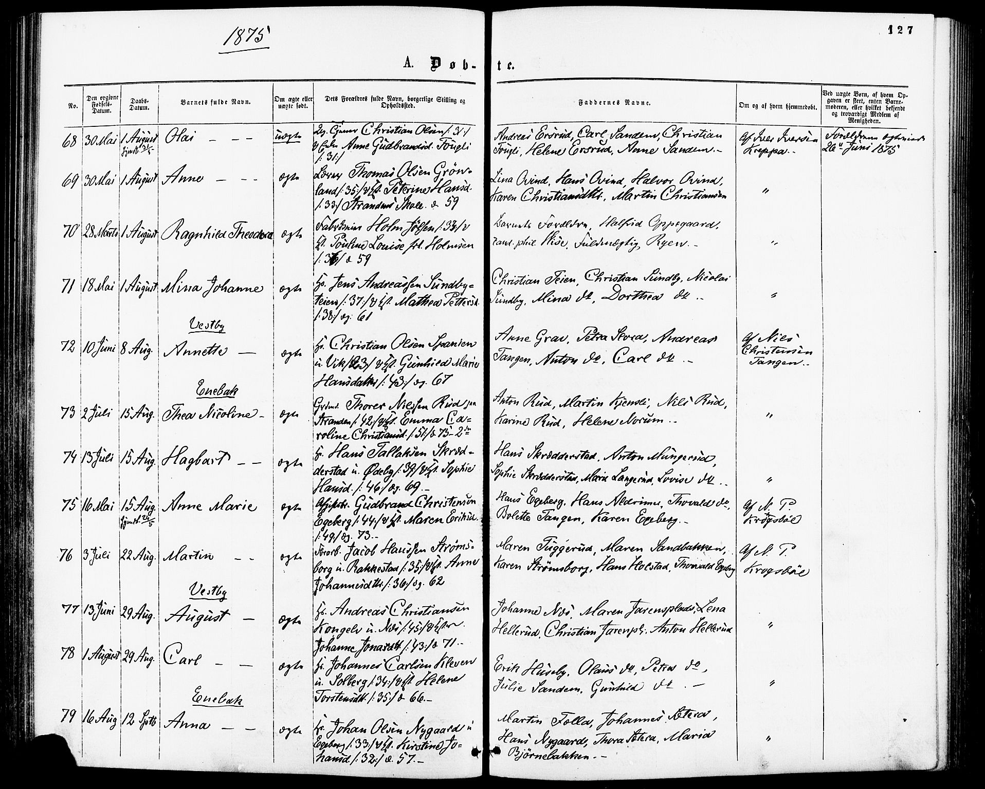 Enebakk prestekontor Kirkebøker, SAO/A-10171c/F/Fa/L0011: Parish register (official) no. I 11, 1862-1882, p. 127