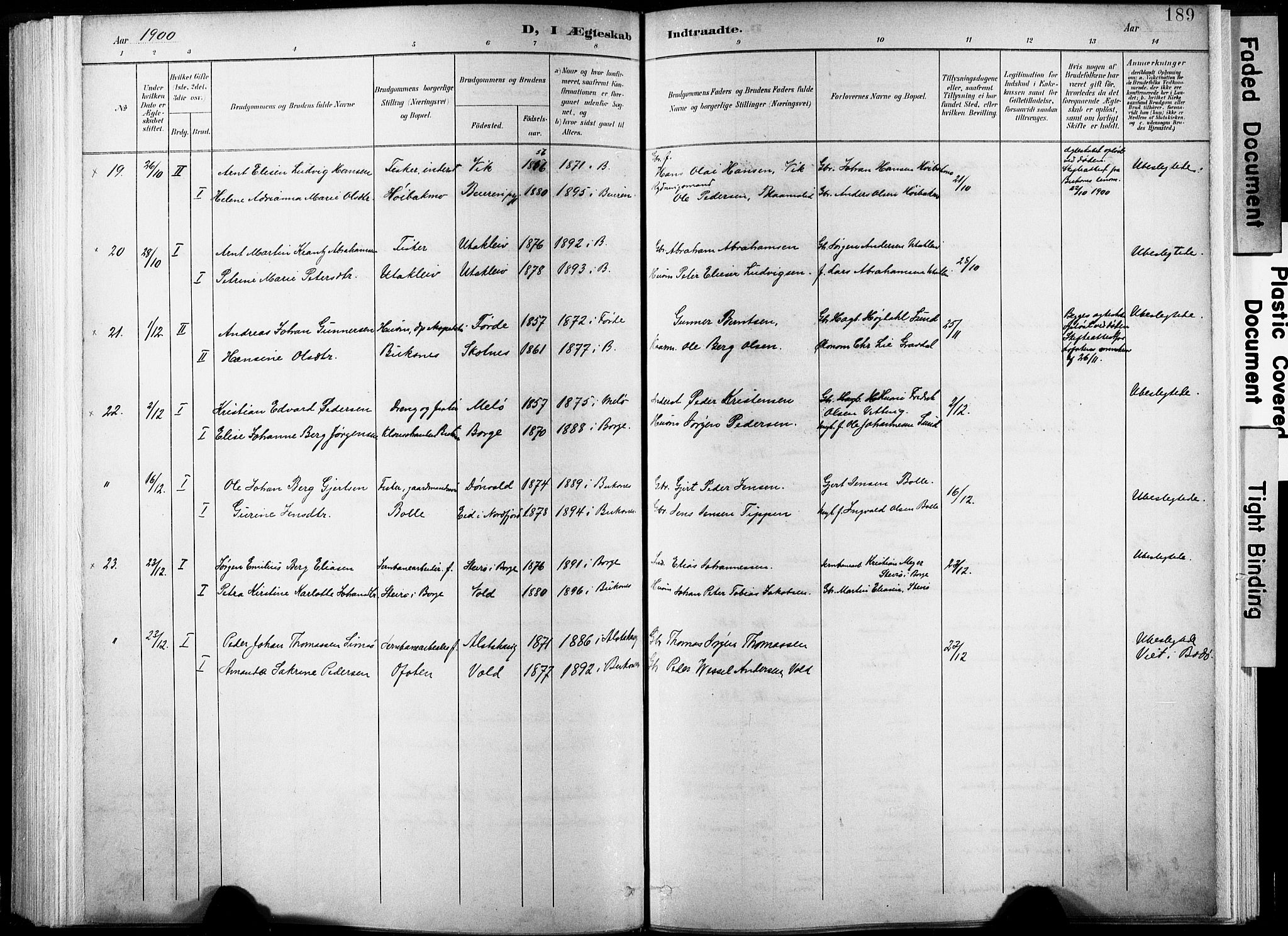 Ministerialprotokoller, klokkerbøker og fødselsregistre - Nordland, AV/SAT-A-1459/881/L1151: Parish register (official) no. 881A04, 1899-1907, p. 189